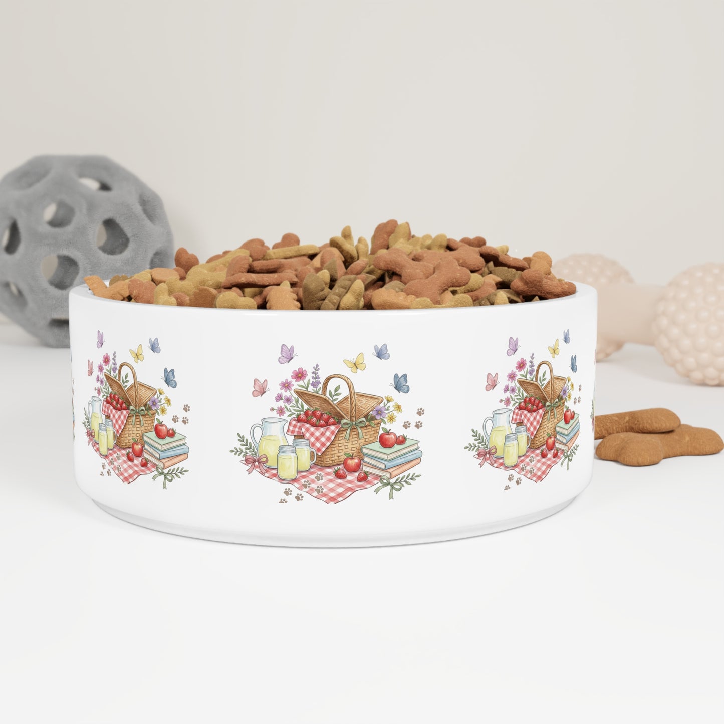Picnic Basket Pet Bowl — Whimsical Floral Picnic Design for Dogs & Cats