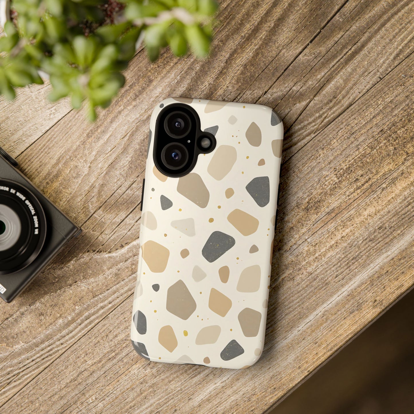 Neutral Terrazzo Pattern iPhone Case – Earthy Stone-Inspired Protective Cover
