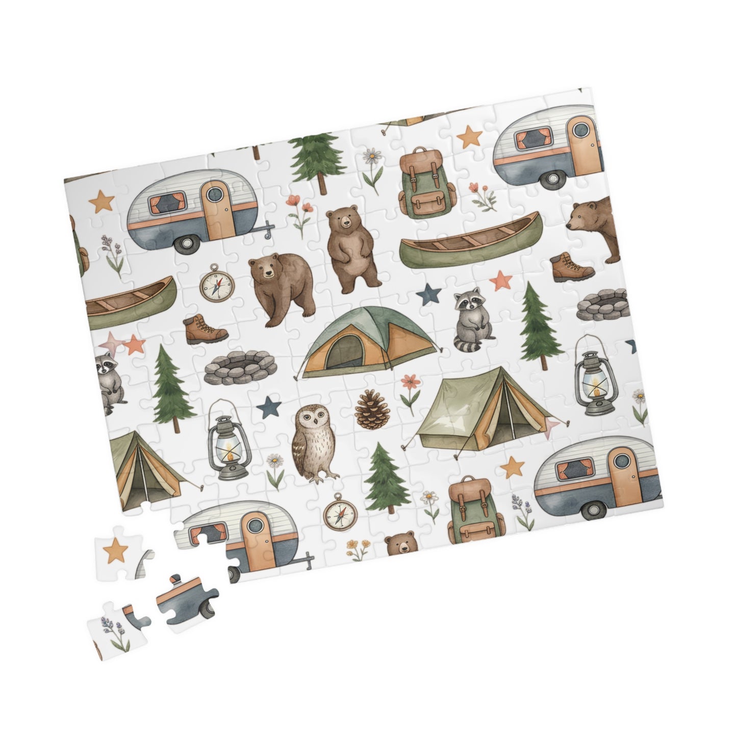 Camping Pattern Jigsaw Puzzle — Woodland Adventure (110–1014 pcs)