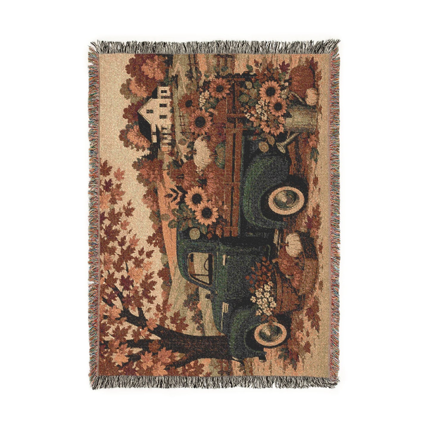 Vintage Farm Truck Woven Blanket – Autumn Sunflower Throw