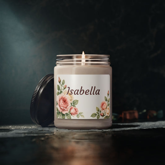 Personalized Floral Soy Candle — 'Isabella' Scented 9oz Jar