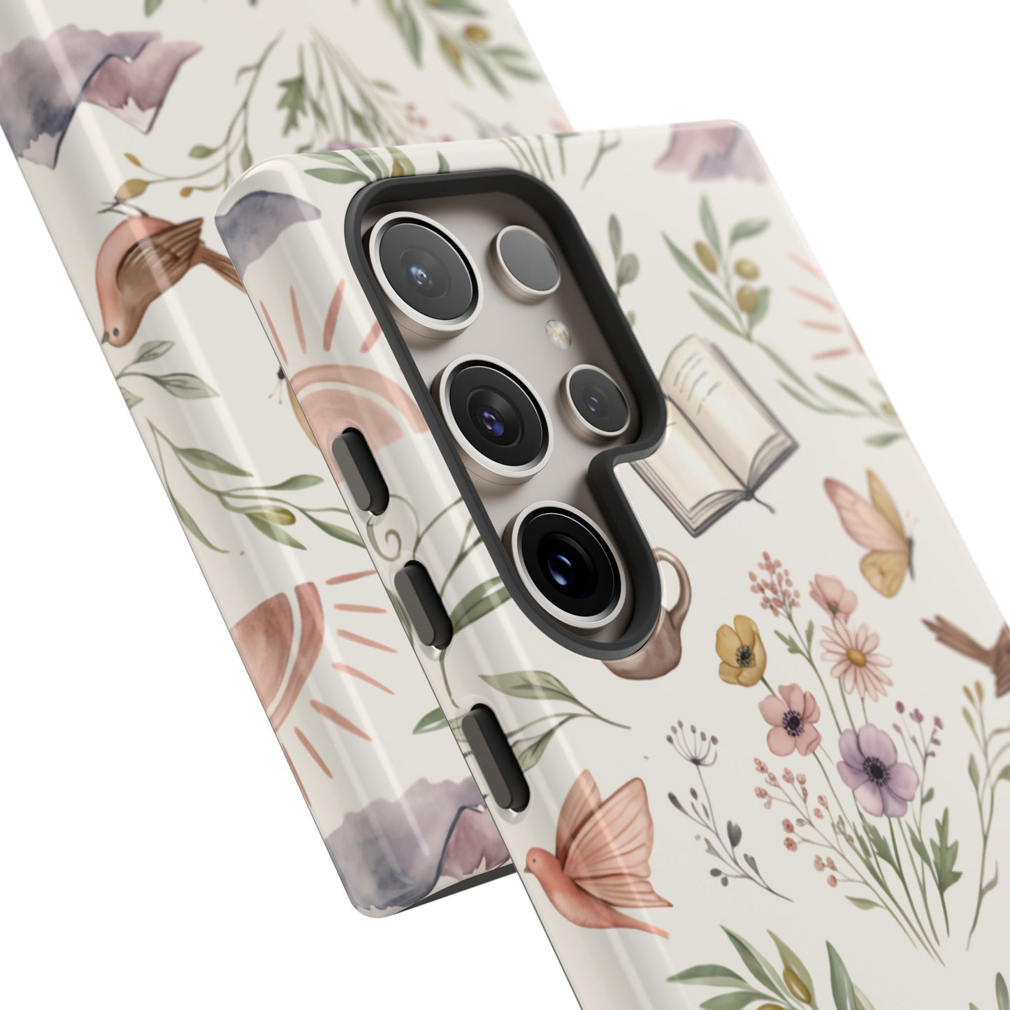Floral Reading Phone Case — Cozy Books & Coffee Pattern Tough Case