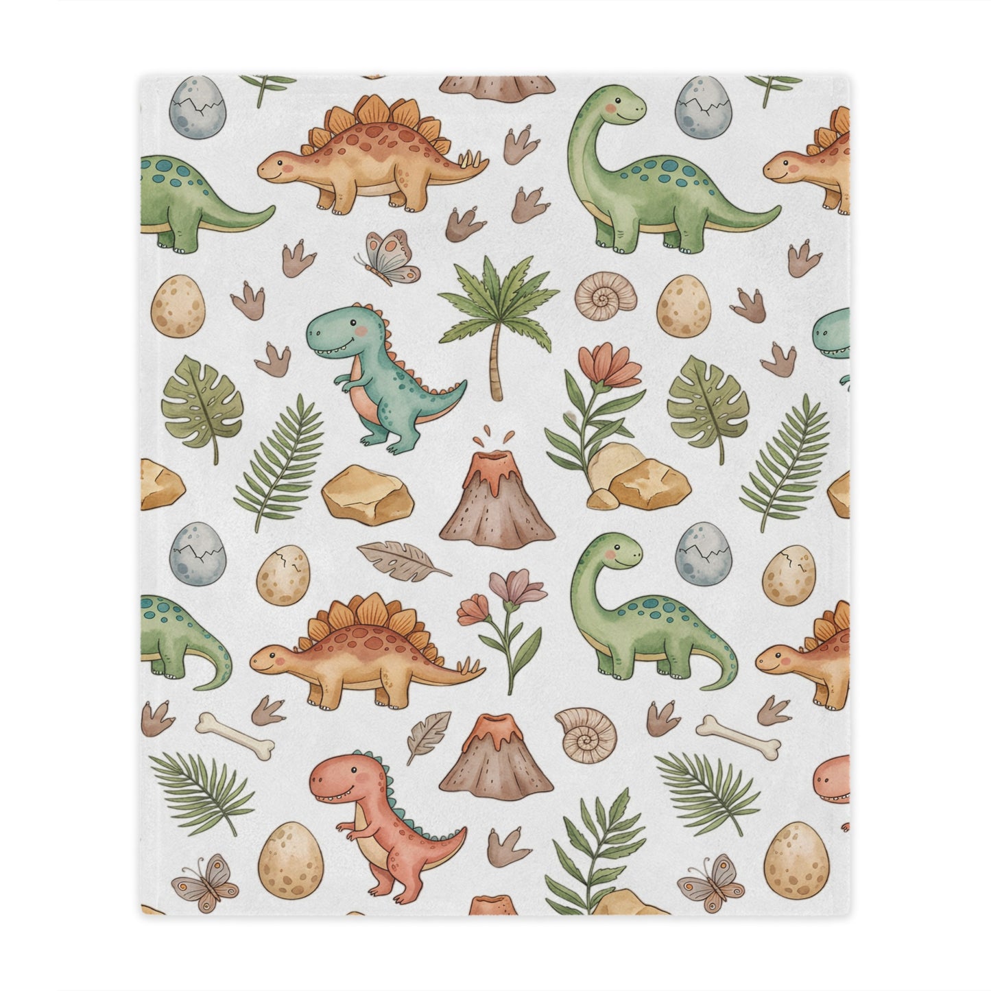 Dino Nursery Minky Blanket — Cute Watercolor Dinosaurs Baby Throw