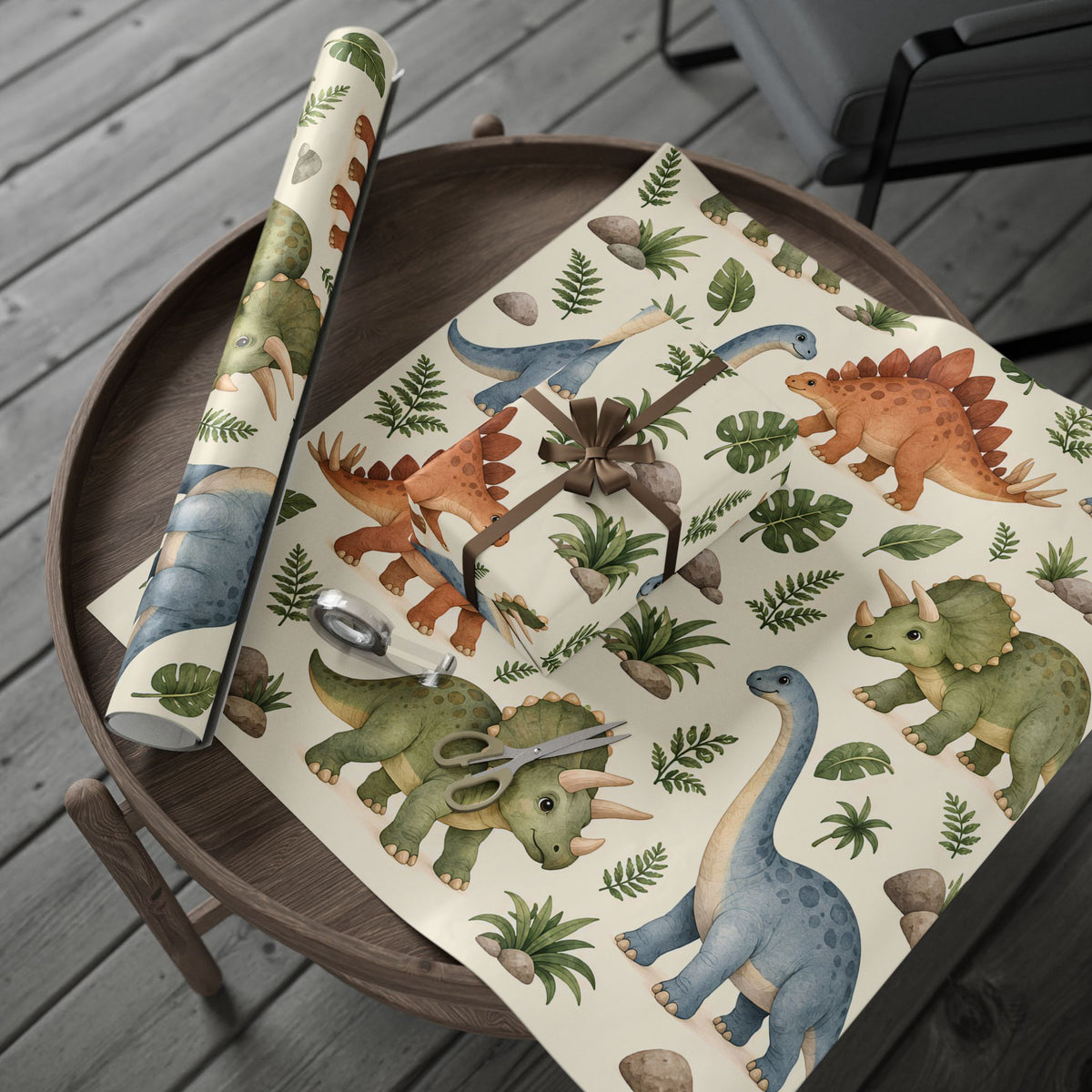 Dinosaur Wrapping Paper Roll — Cute Watercolor Dino Gift Wrap
