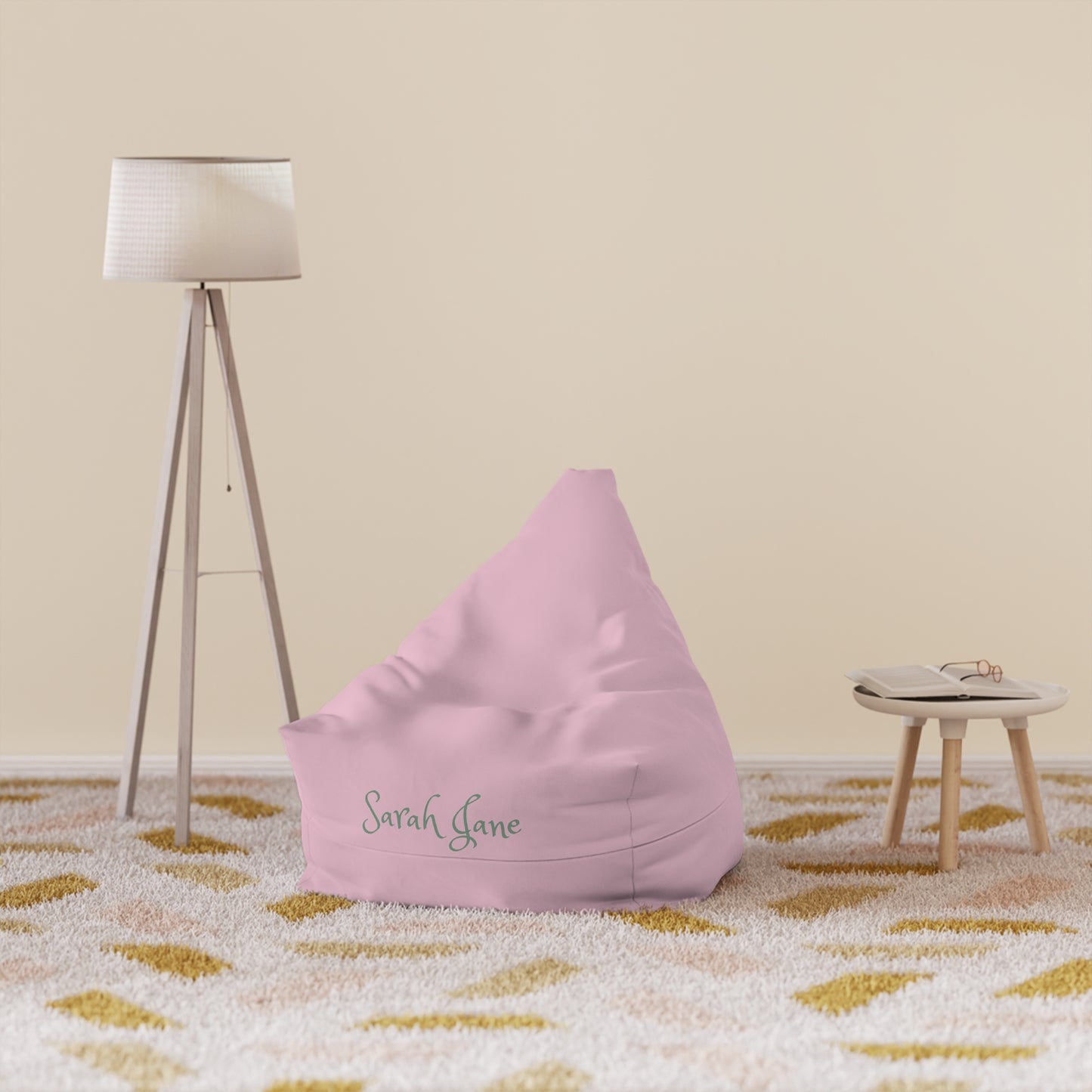Personalized Pink Bean Bag Cover — Custom Name Script (e.g., “Sarah Jane”)