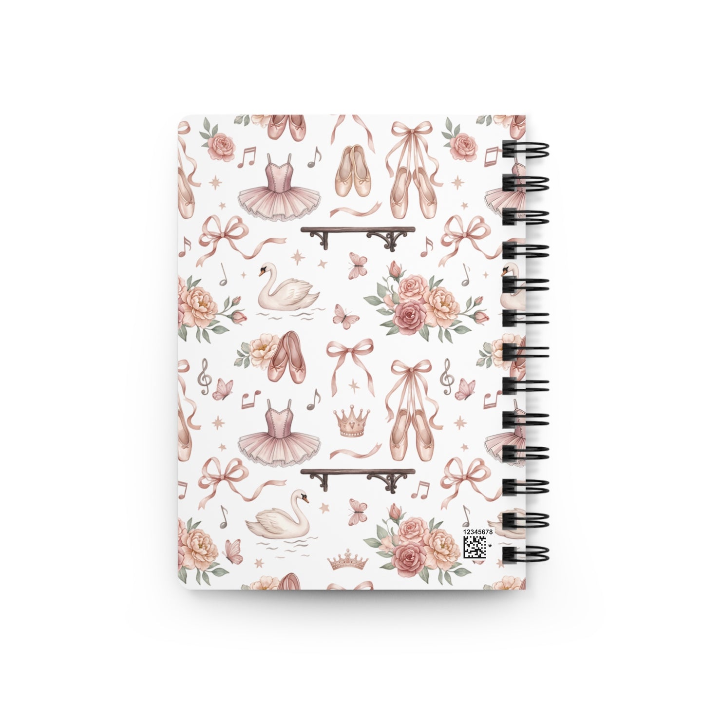 Ballet Dance Spiral Notebook — Cute Pink Tutu, Pointe Shoes & Swan Pattern Journal
