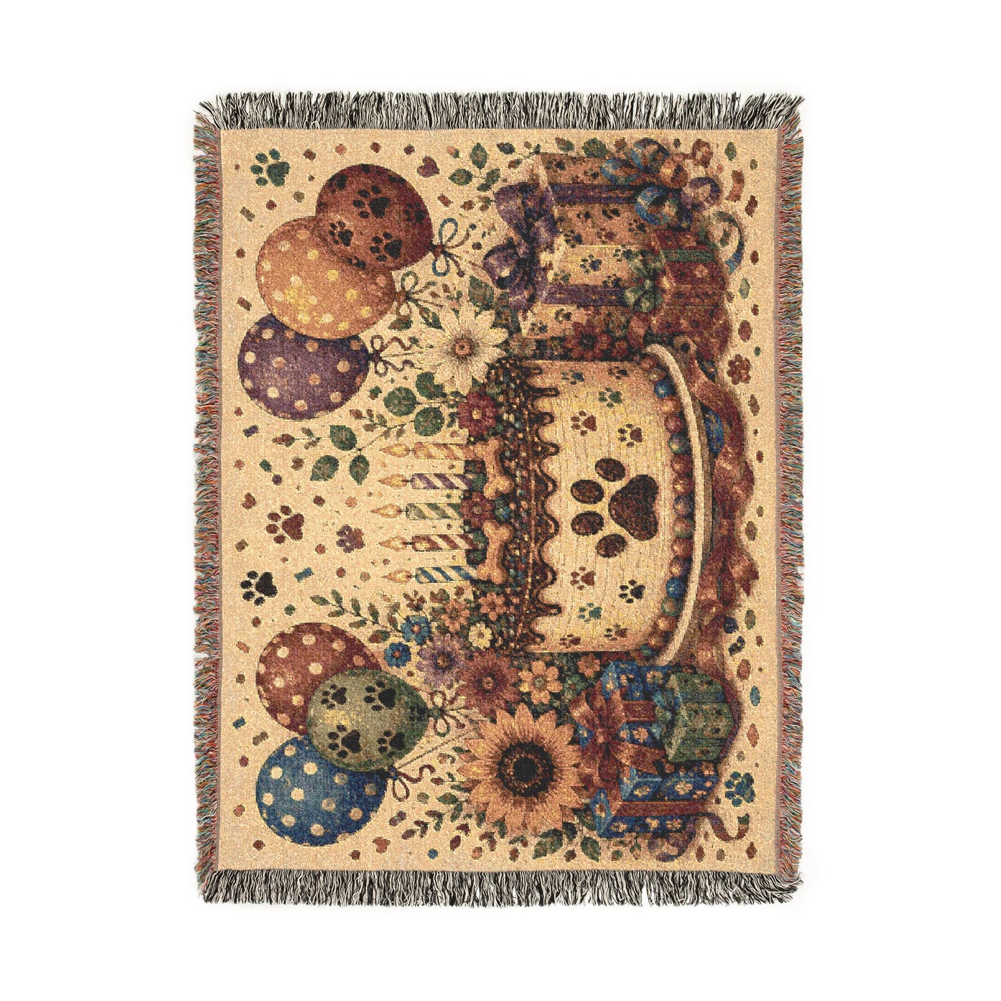 Birthday Paw Print Woven Blanket