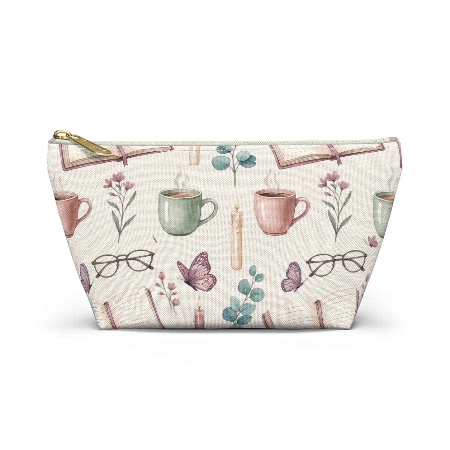 Cozy Reading Accessory Pouch — Book, Tea & Candle Pattern