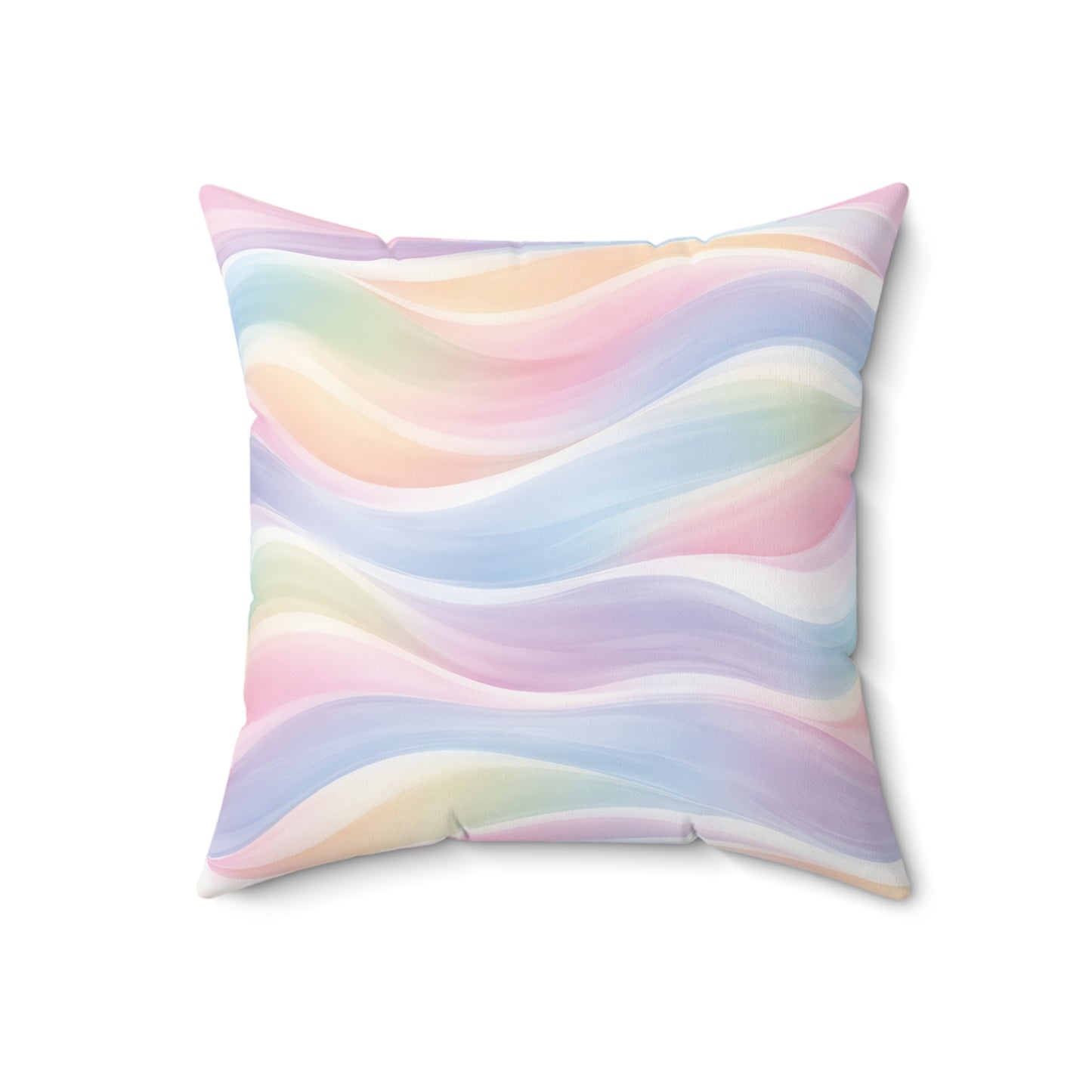 Pastel Wave Decorative Pillow – Soft Rainbow Abstract Square Throw Pillow