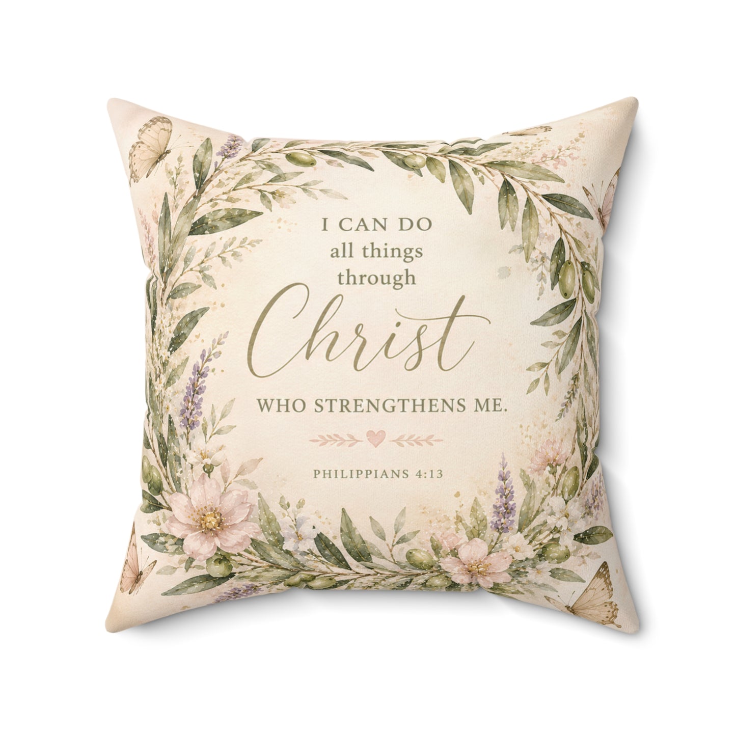 Inspirational Christian Pillow - "I Can Do All Things Through Christ" Floral Throw Pillow