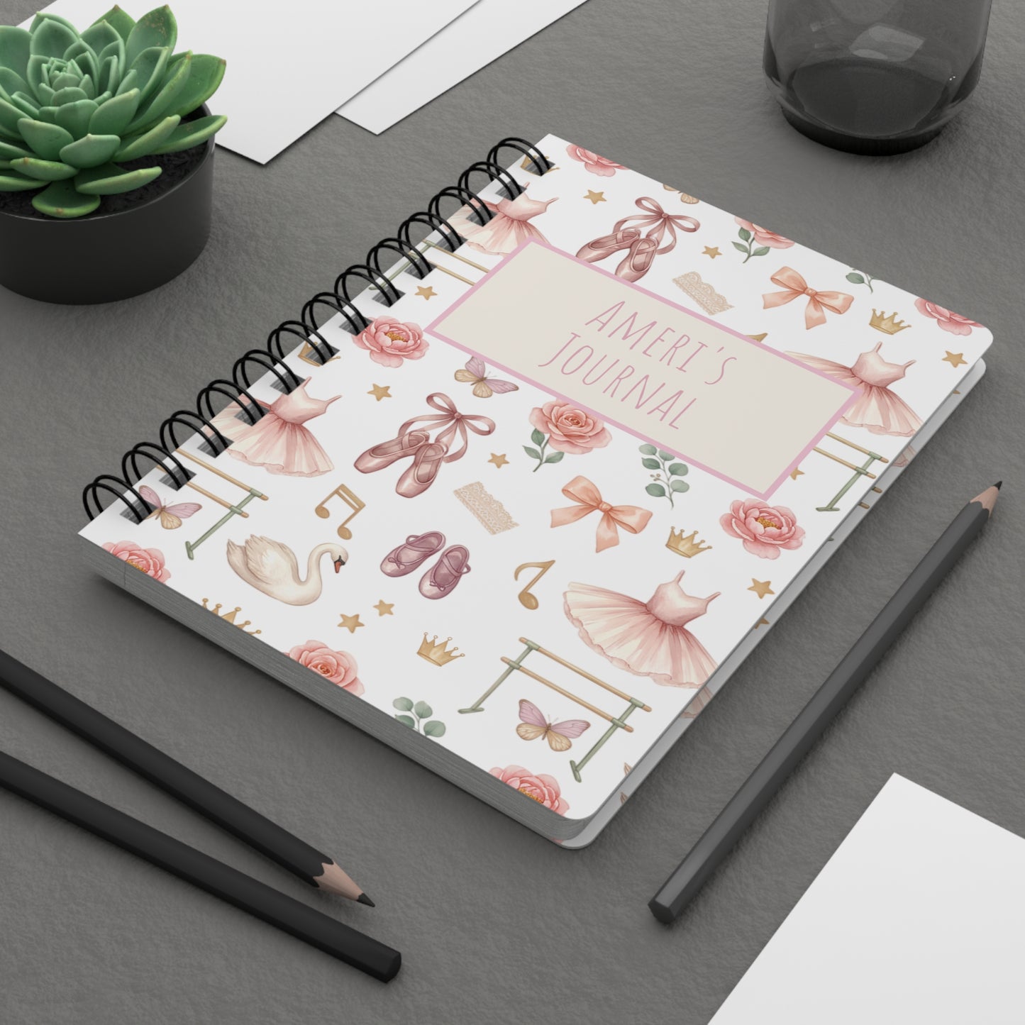 Ballet Dancer Spiral Journal — Personalized 'Ameri's Journal' Floral Ballerina Notebook