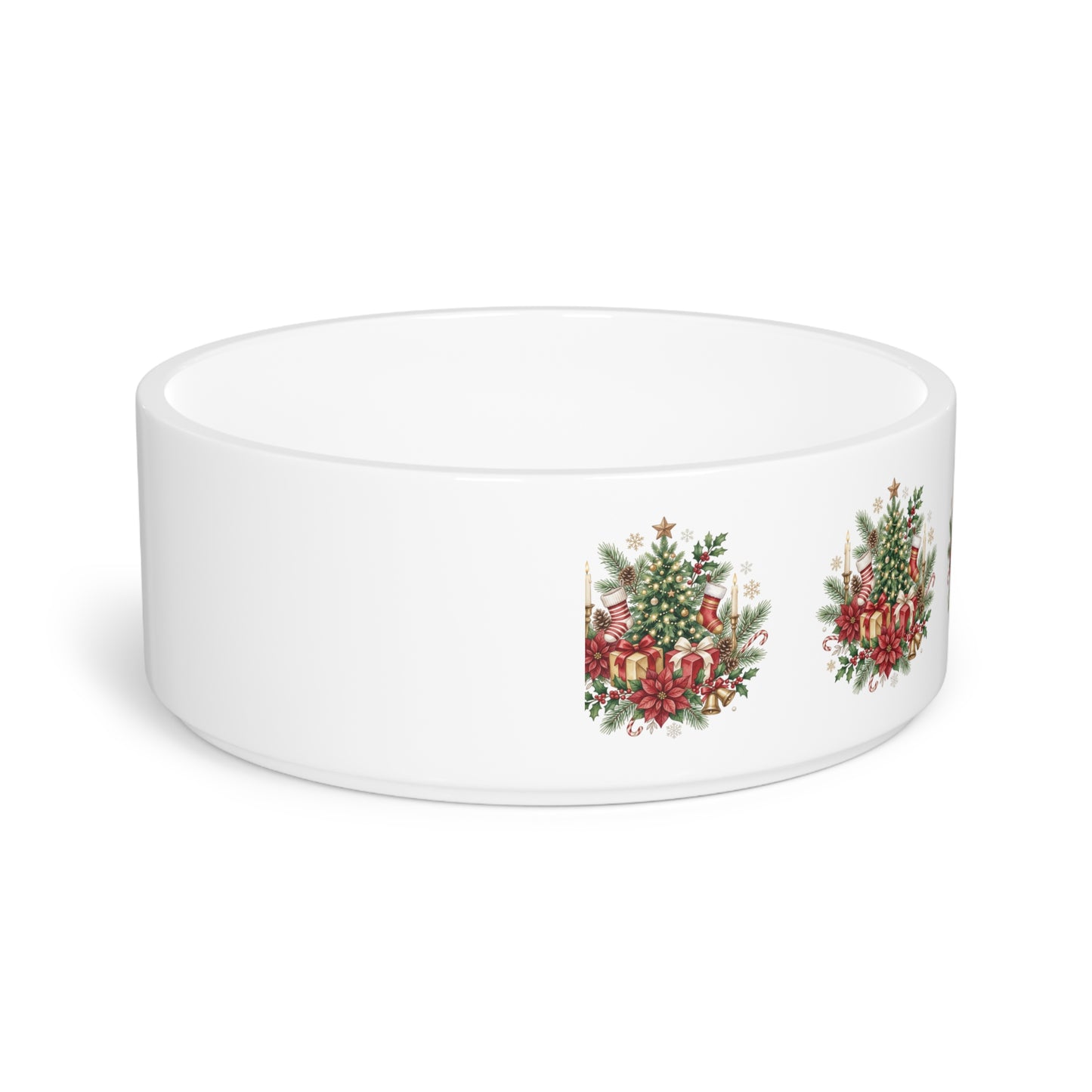 Christmas Floral Pet Bowl — Festive Holiday Dog & Cat Feeding Dish