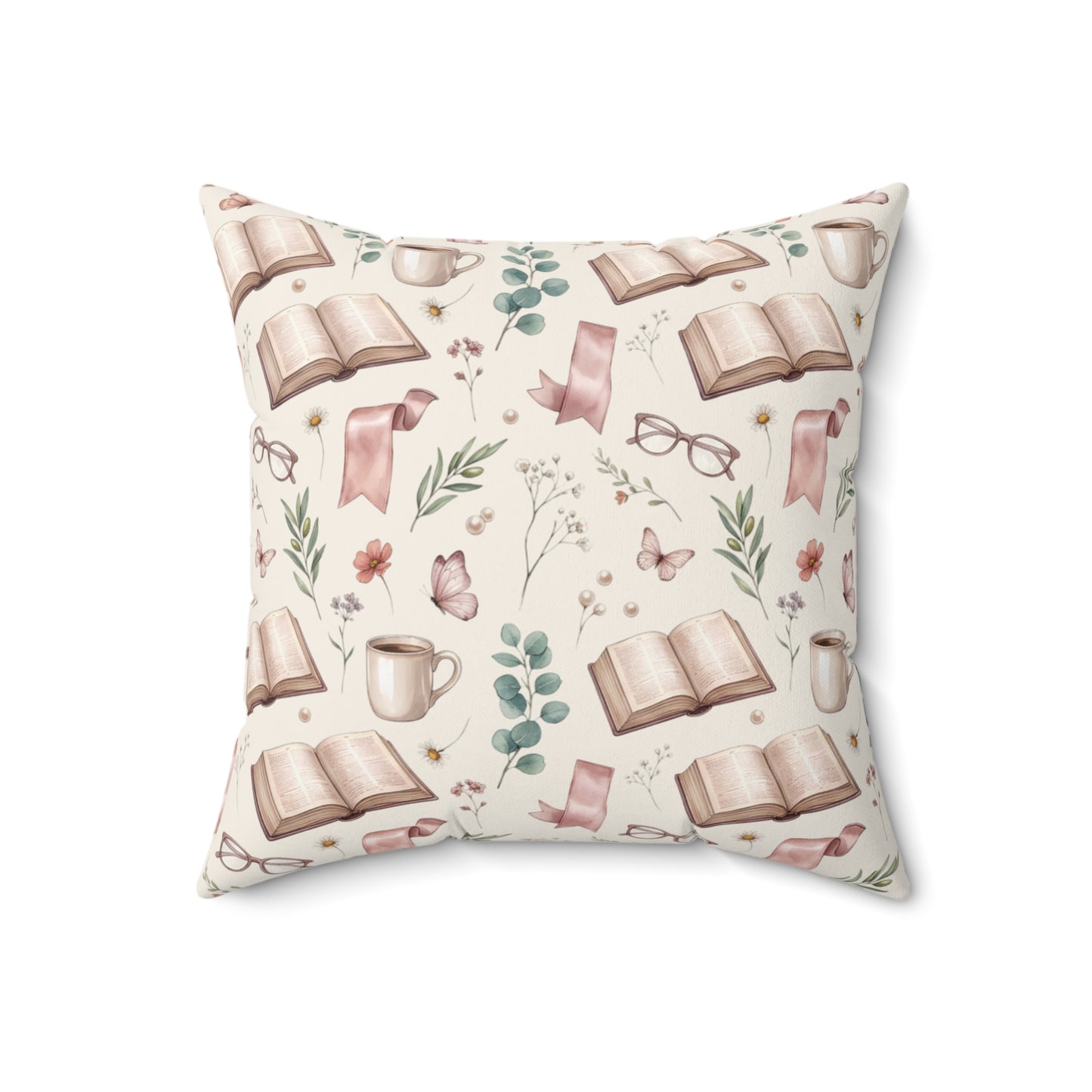 Cozy Reading Pillow — Open Book & Tea Square Throw Pillow
