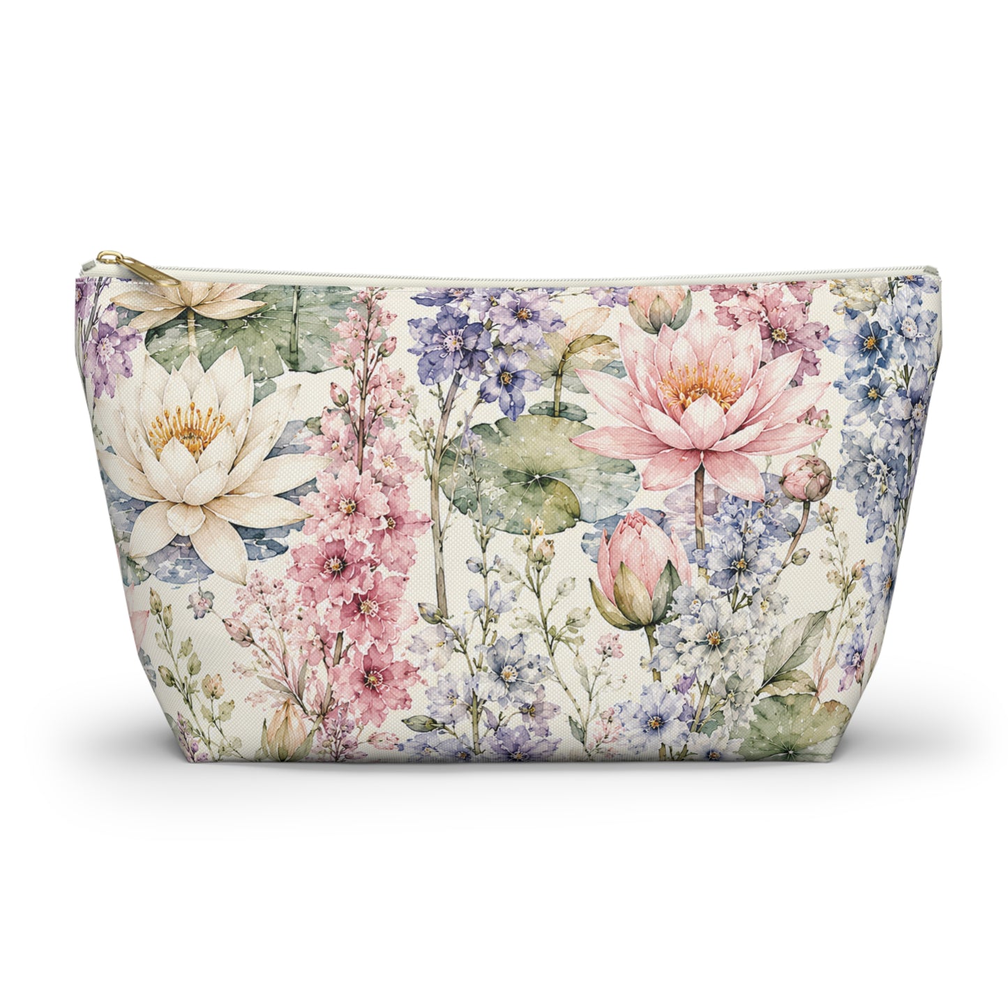 Floral Watercolor Accessory Pouch — Garden Lotus Makeup Bag