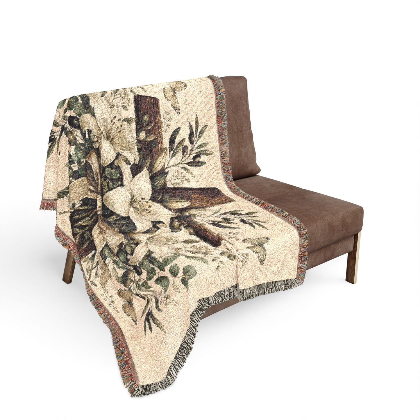 Woven Blanket — Floral Cross Tapestry Throw (Easter / Religious Home Décor)