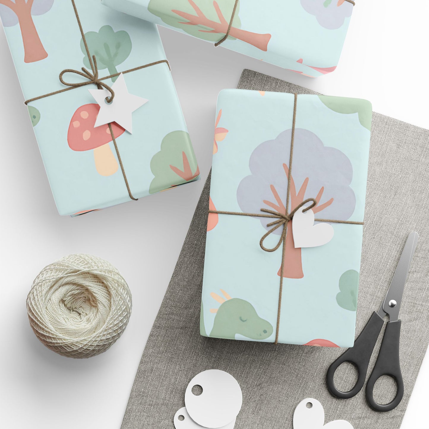 Whimsical Fairy Tale Wrapping Paper – Dragons, Fairies & Castles on Pastel Blue