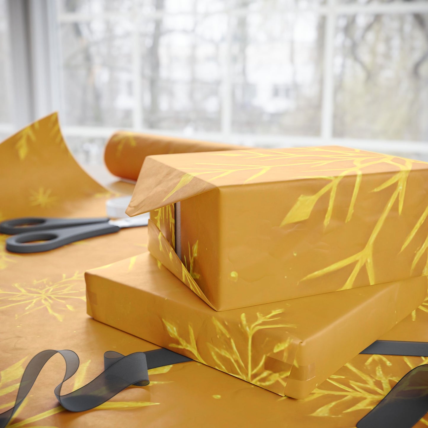 Golden Snowflake Wrapping Paper – Luxurious Holiday Gift Wrap
