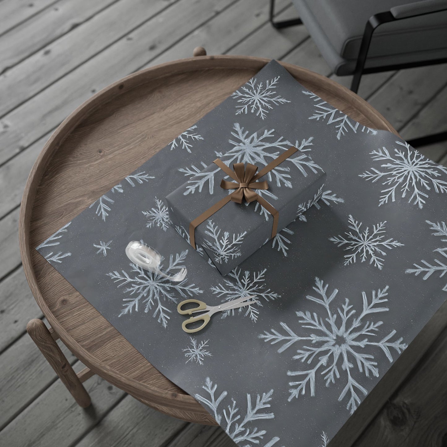 Gray Snowflake Wrapping Paper – Elegant Winter Holiday Gift Wrap