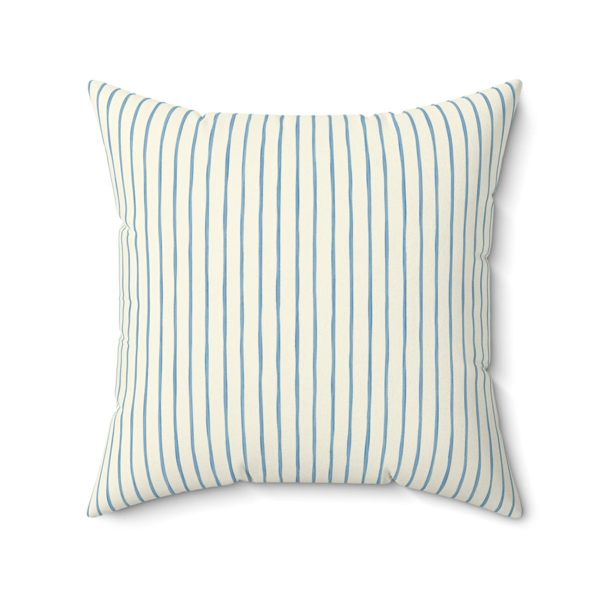 Blue Pinstripe Square Throw Pillow — Coastal Farmhouse Decorative Cushion