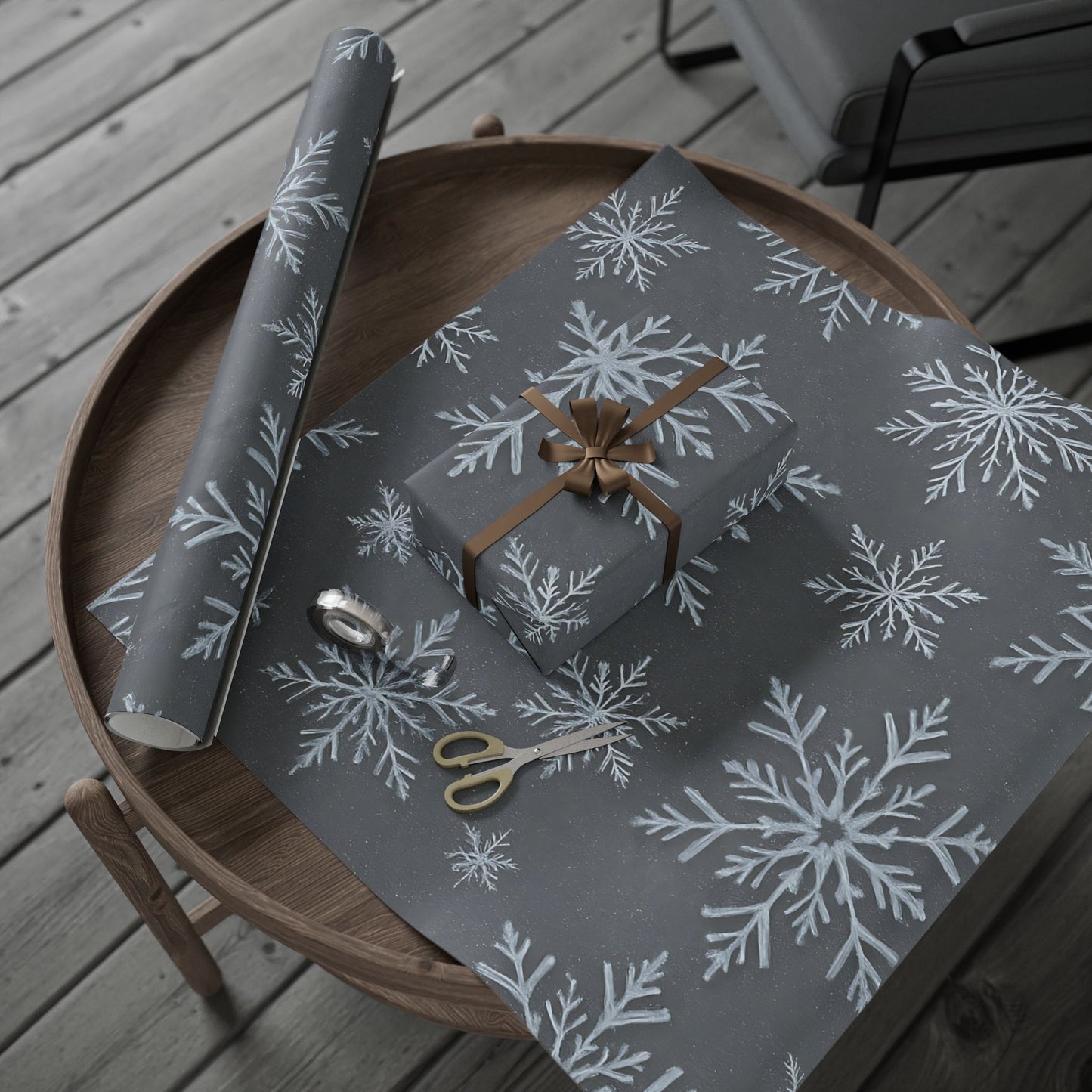 Gray Snowflake Wrapping Paper – Elegant Winter Holiday Gift Wrap