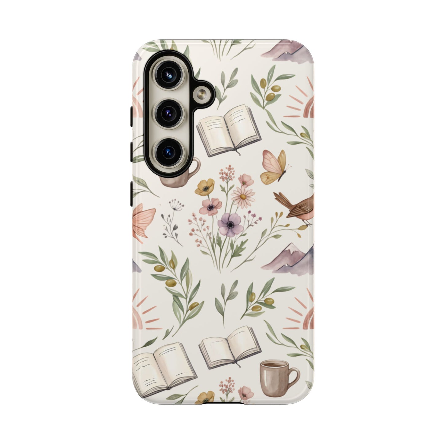 Floral Reading Phone Case — Cozy Books & Coffee Pattern Tough Case
