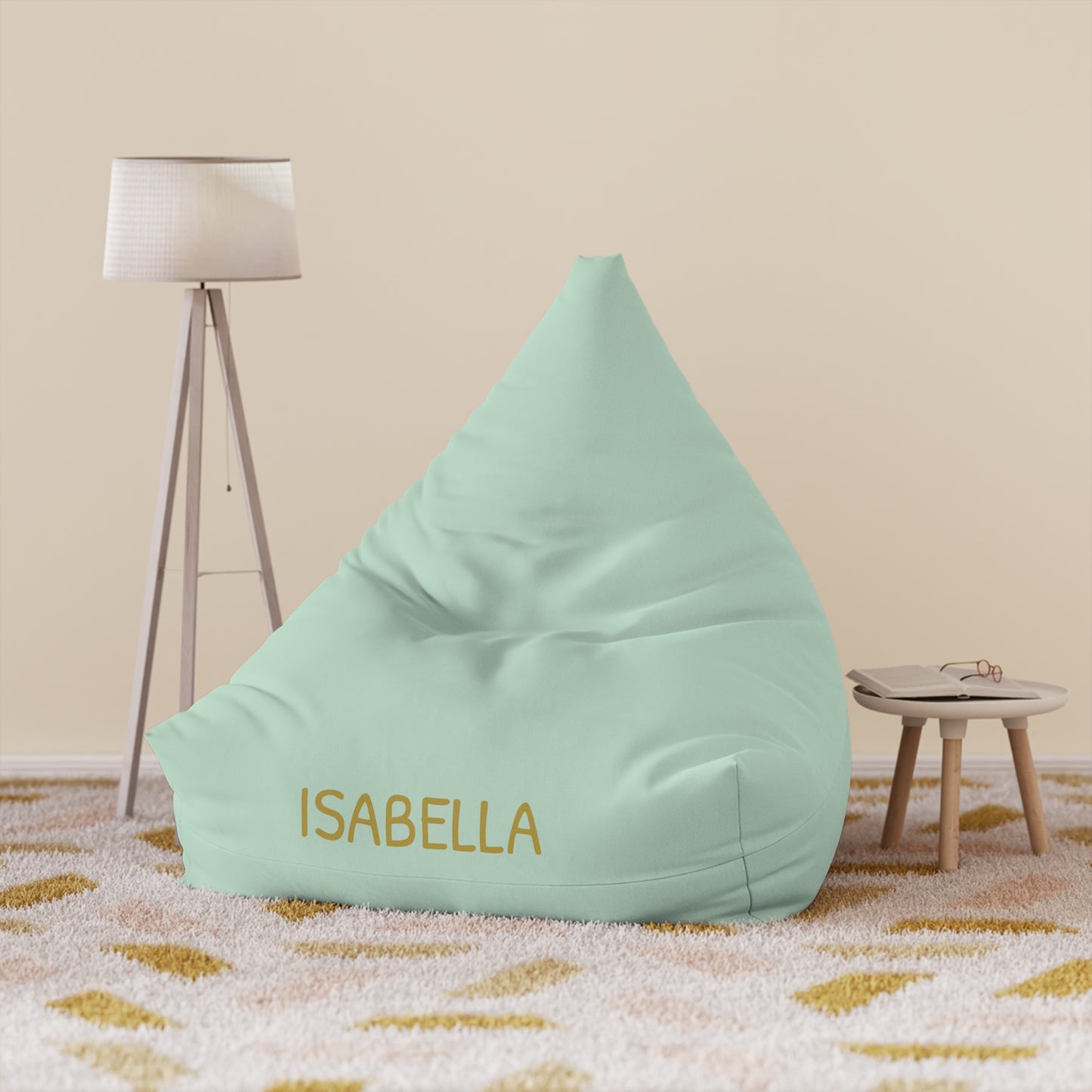 Personalized Mint Bean Bag Cover — Custom Name Accent (e.g., ISABELLA)