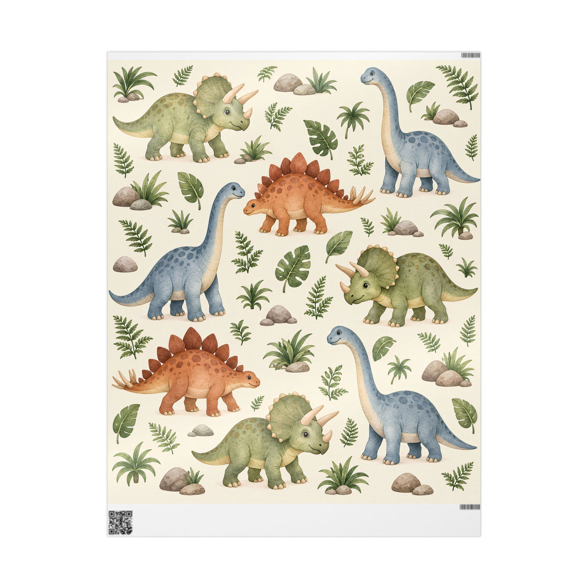Dinosaur Wrapping Paper Roll — Cute Watercolor Dino Gift Wrap