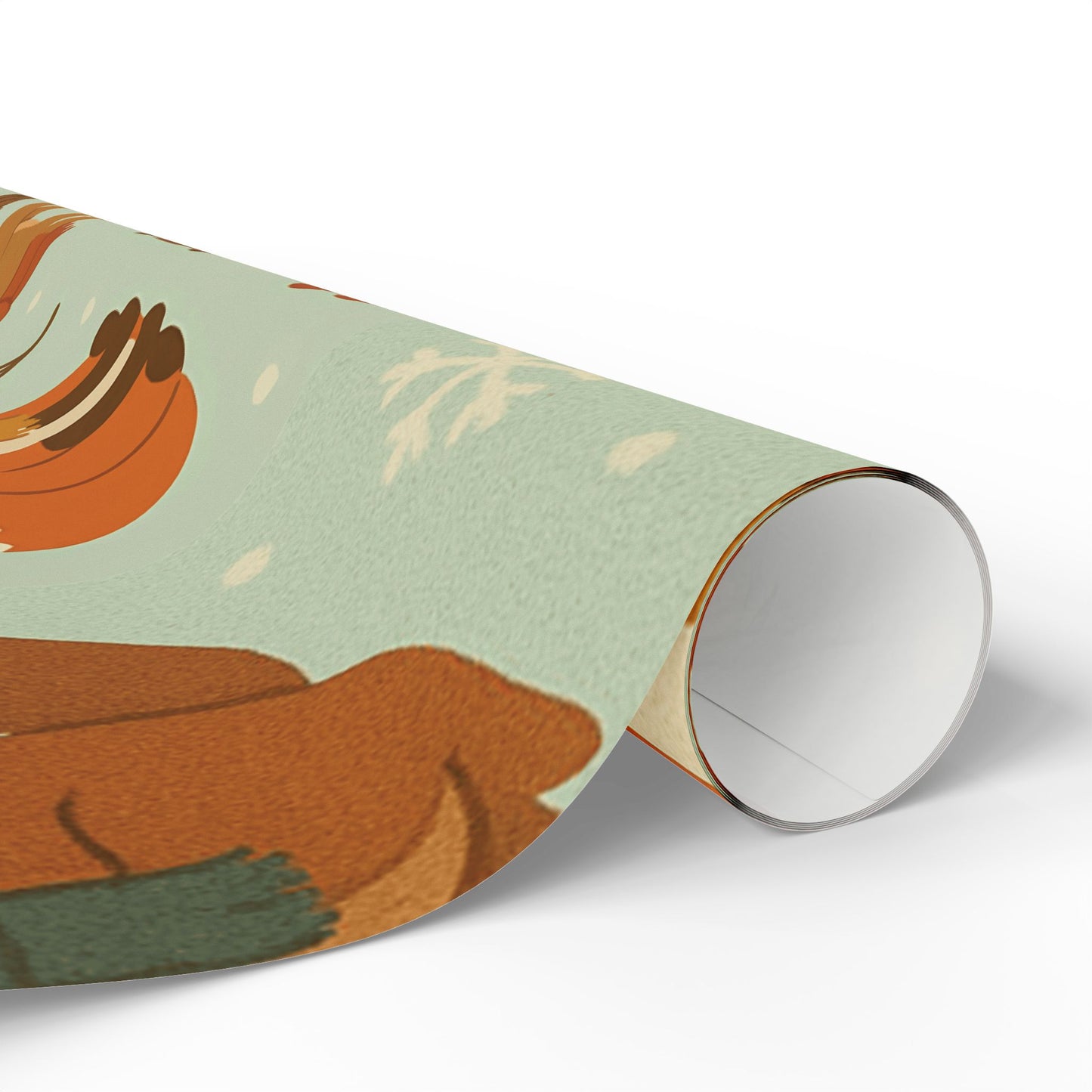 Woodland Winter Friends Wrapping Paper – Fox, Deer, Owl & Squirrel in Cozy Scarves