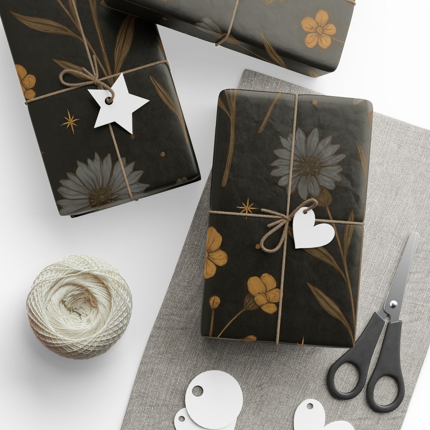Moody Wildflower Wrapping Paper – Vintage Floral on Black Background
