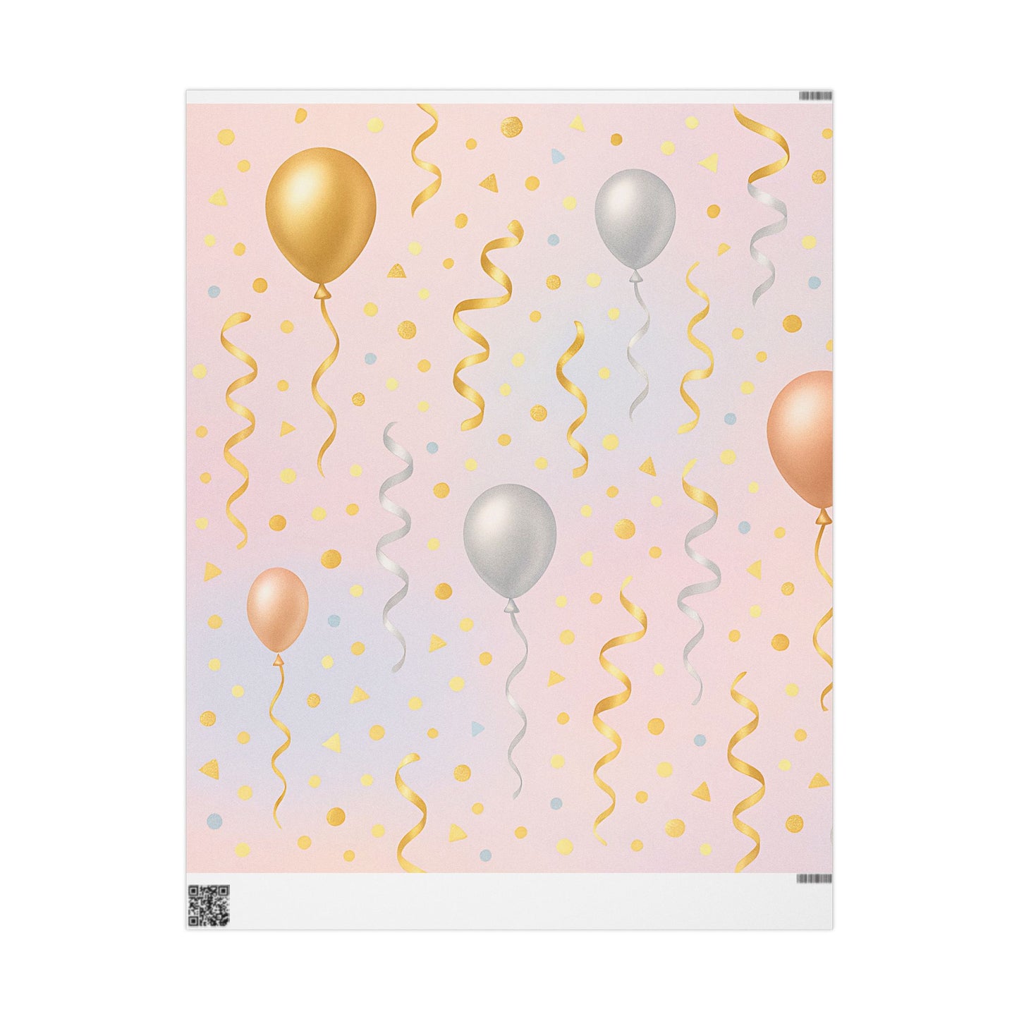 Celebration Balloon Wrapping Paper – Party Gift Wrap with Streamers & Confetti in Glossy or Matte