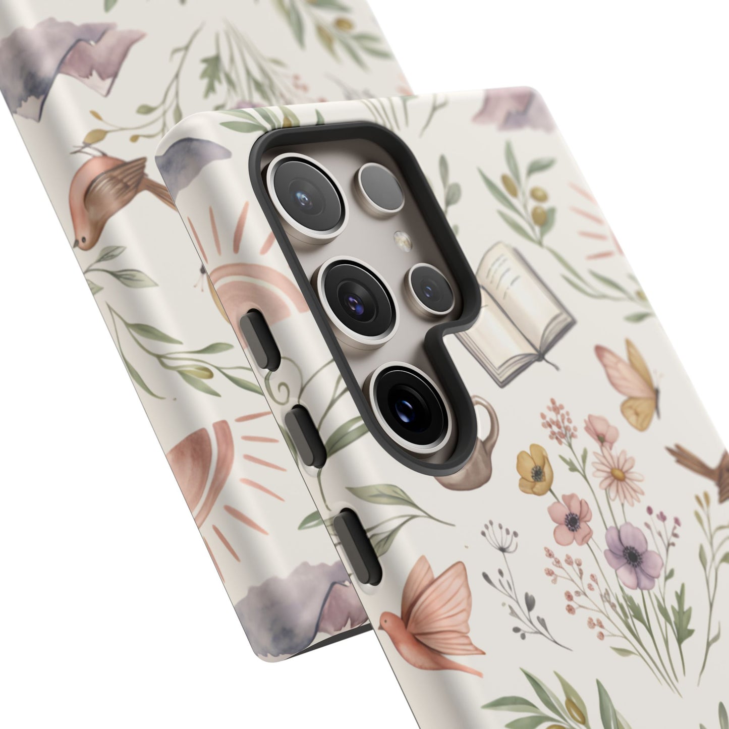 Floral Reading Phone Case — Cozy Books & Coffee Pattern Tough Case