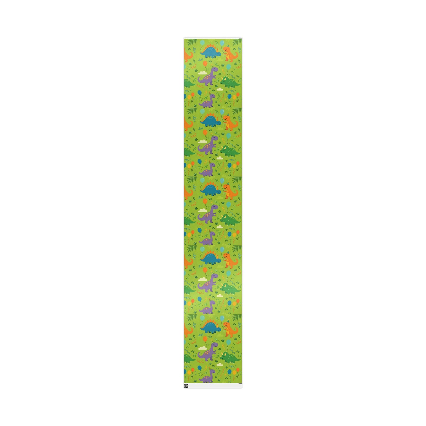 Dinosaur Party Wrapping Paper – Colorful Dinos with Balloons & Hats on Green