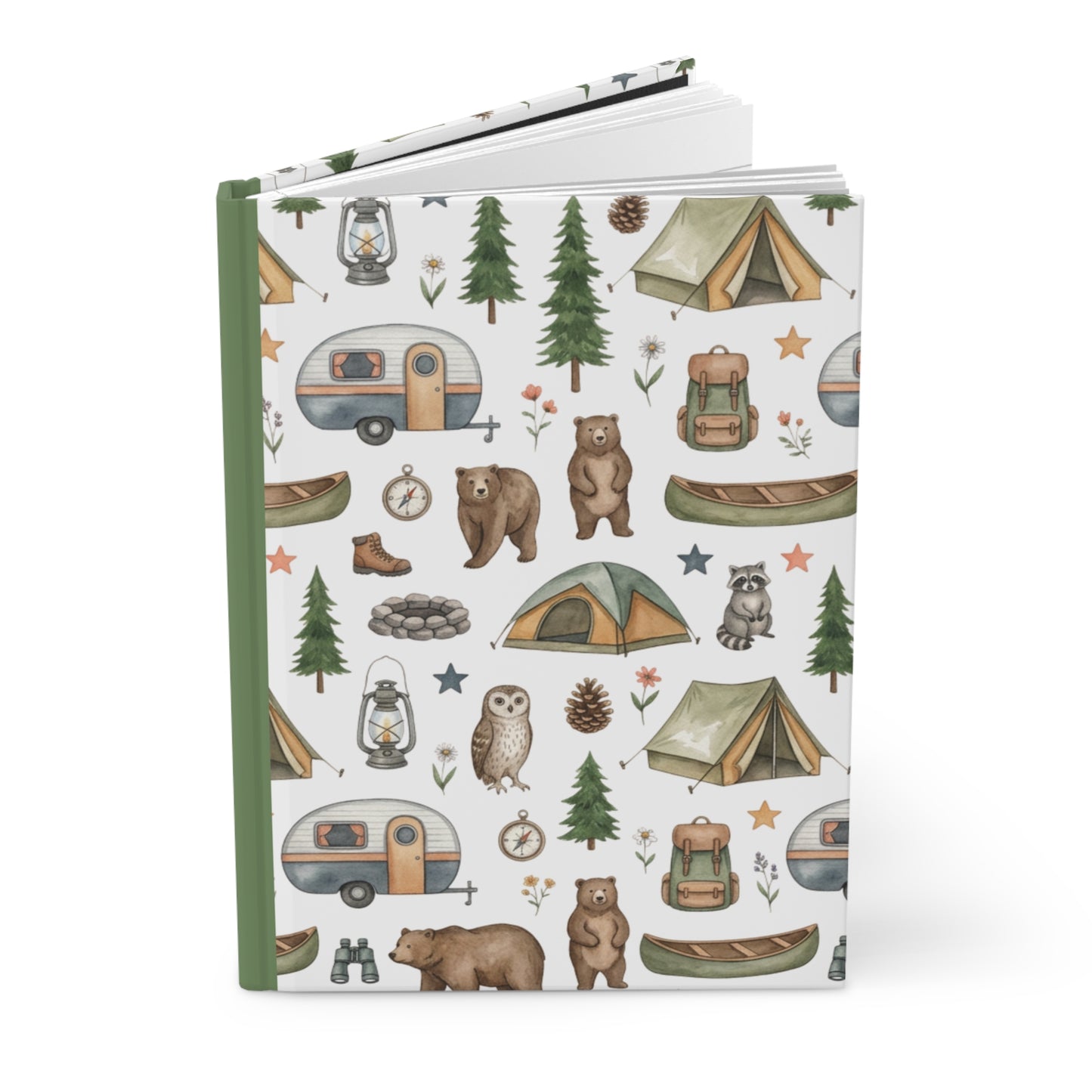 Camping Pattern Hardcover Journal — Woodland Adventure Notebook
