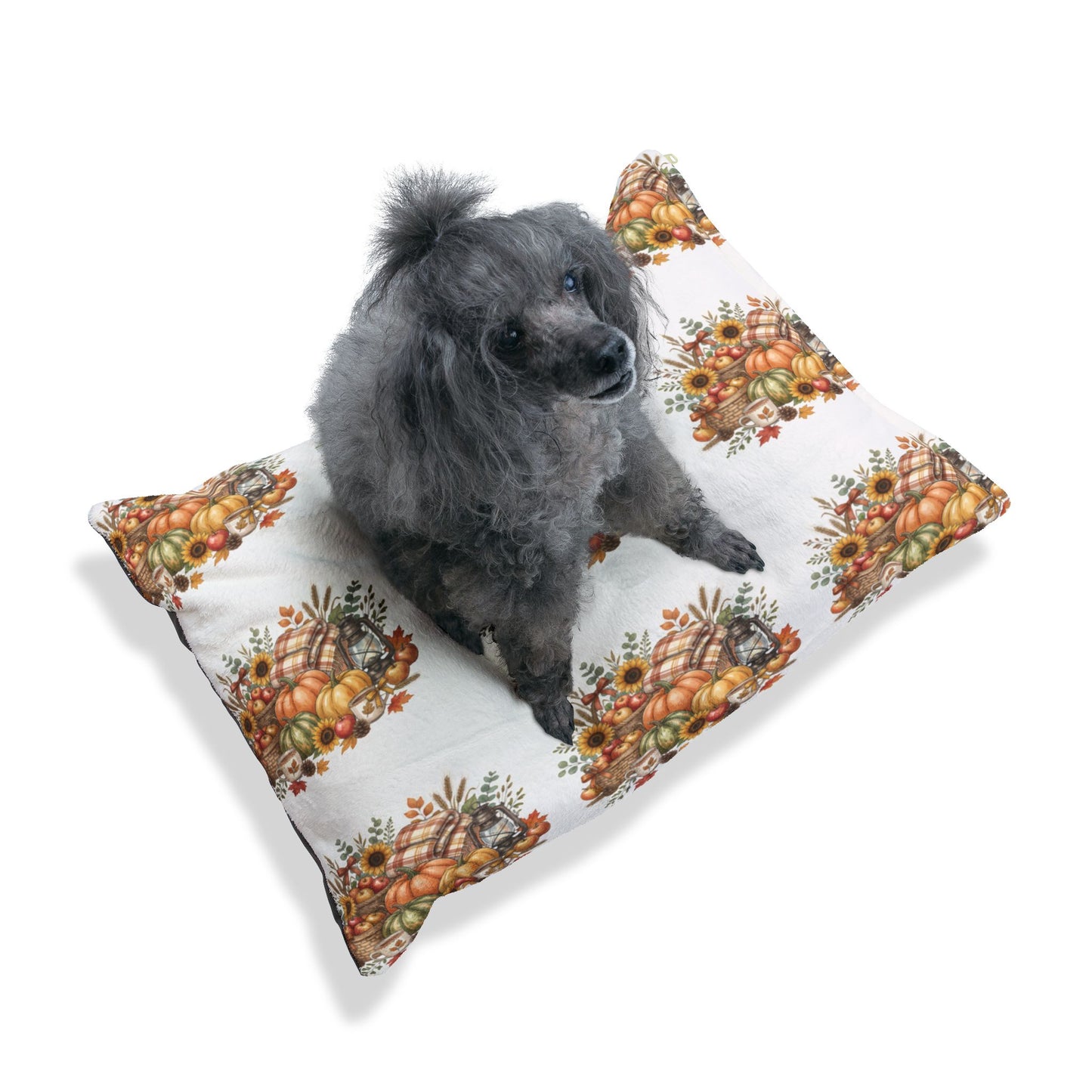 Autumn Harvest Pet Bed — Fall Pumpkin & Sunflower Dog Cushion