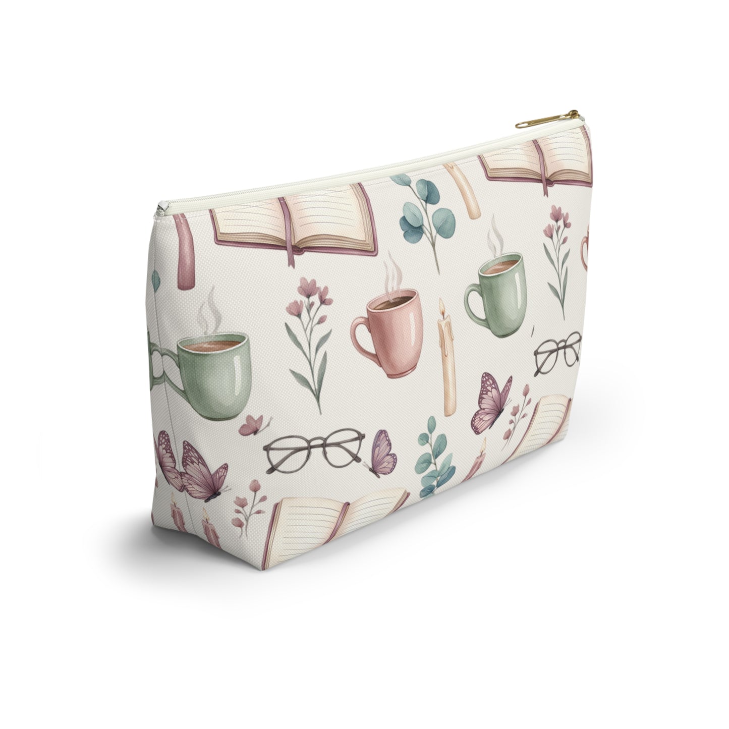 Cozy Reading Accessory Pouch — Book, Tea & Candle Pattern