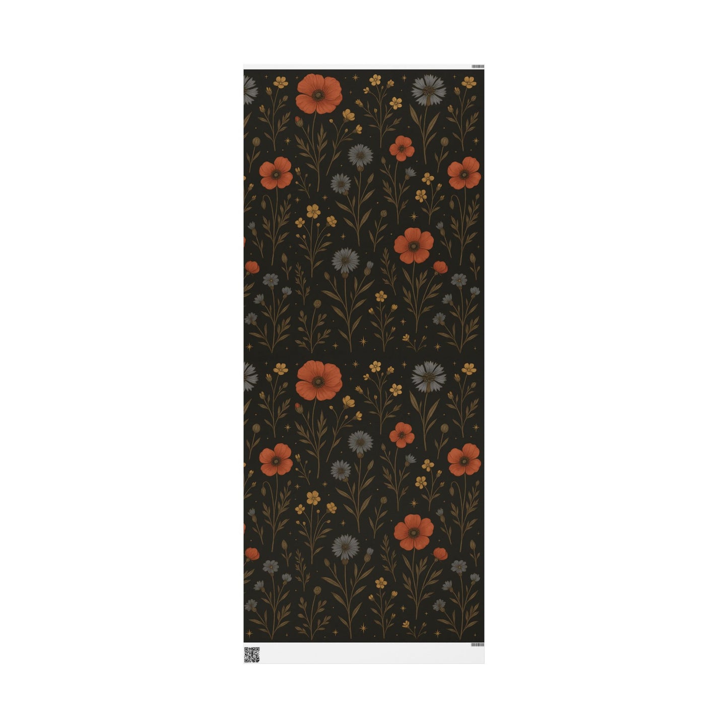 Moody Wildflower Wrapping Paper – Vintage Floral on Black Background