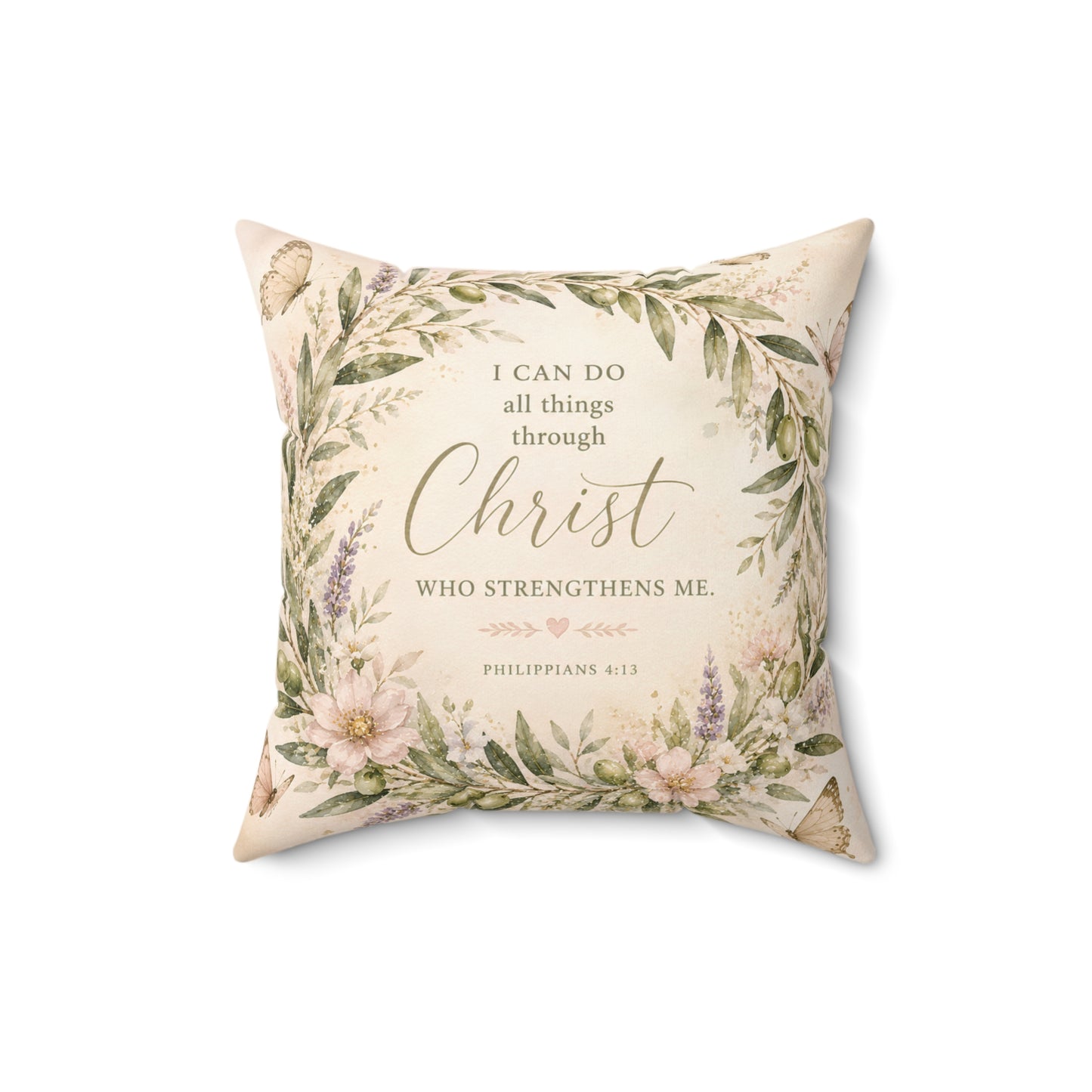 Inspirational Christian Pillow - "I Can Do All Things Through Christ" Floral Throw Pillow