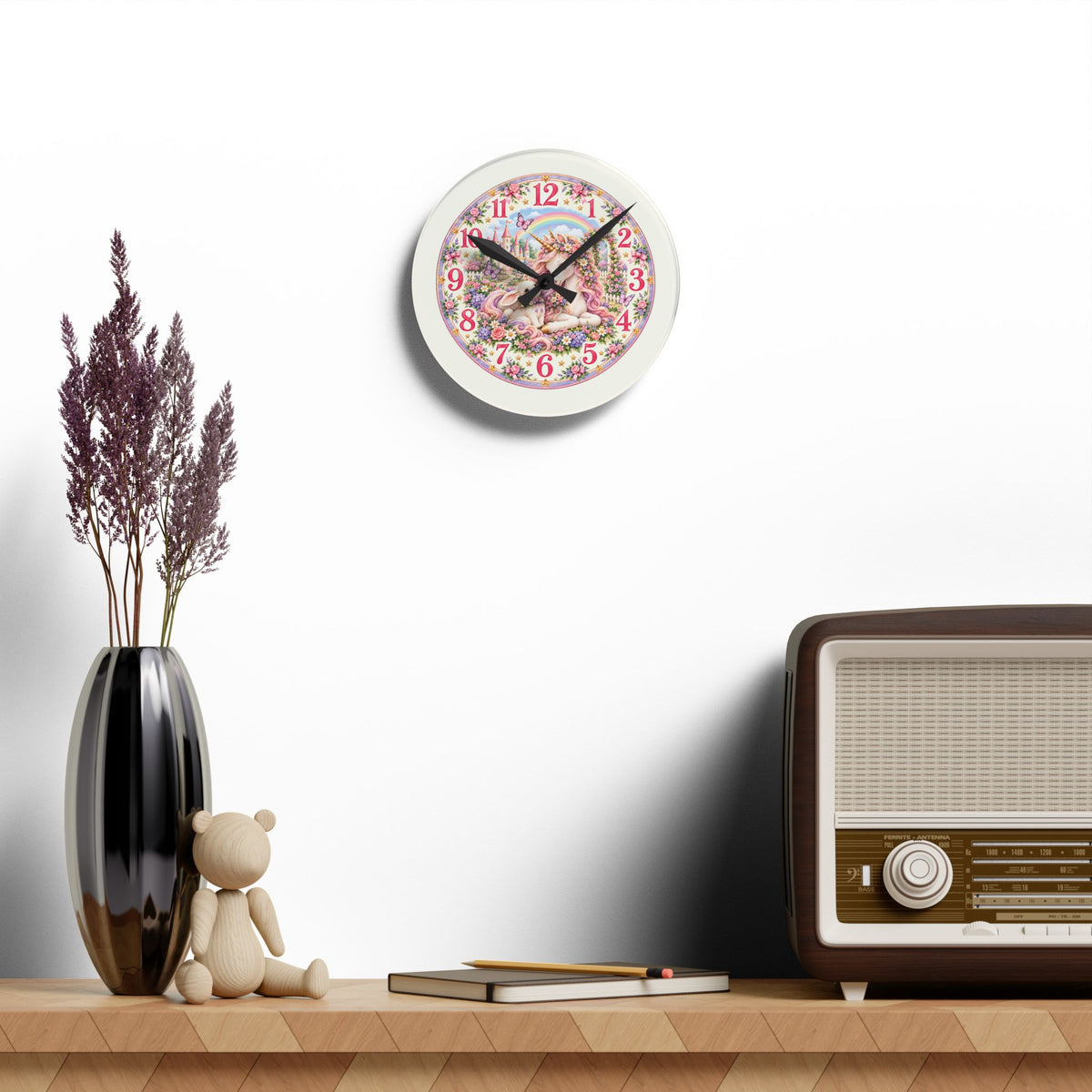 Floral Unicorn Acrylic Wall Clock