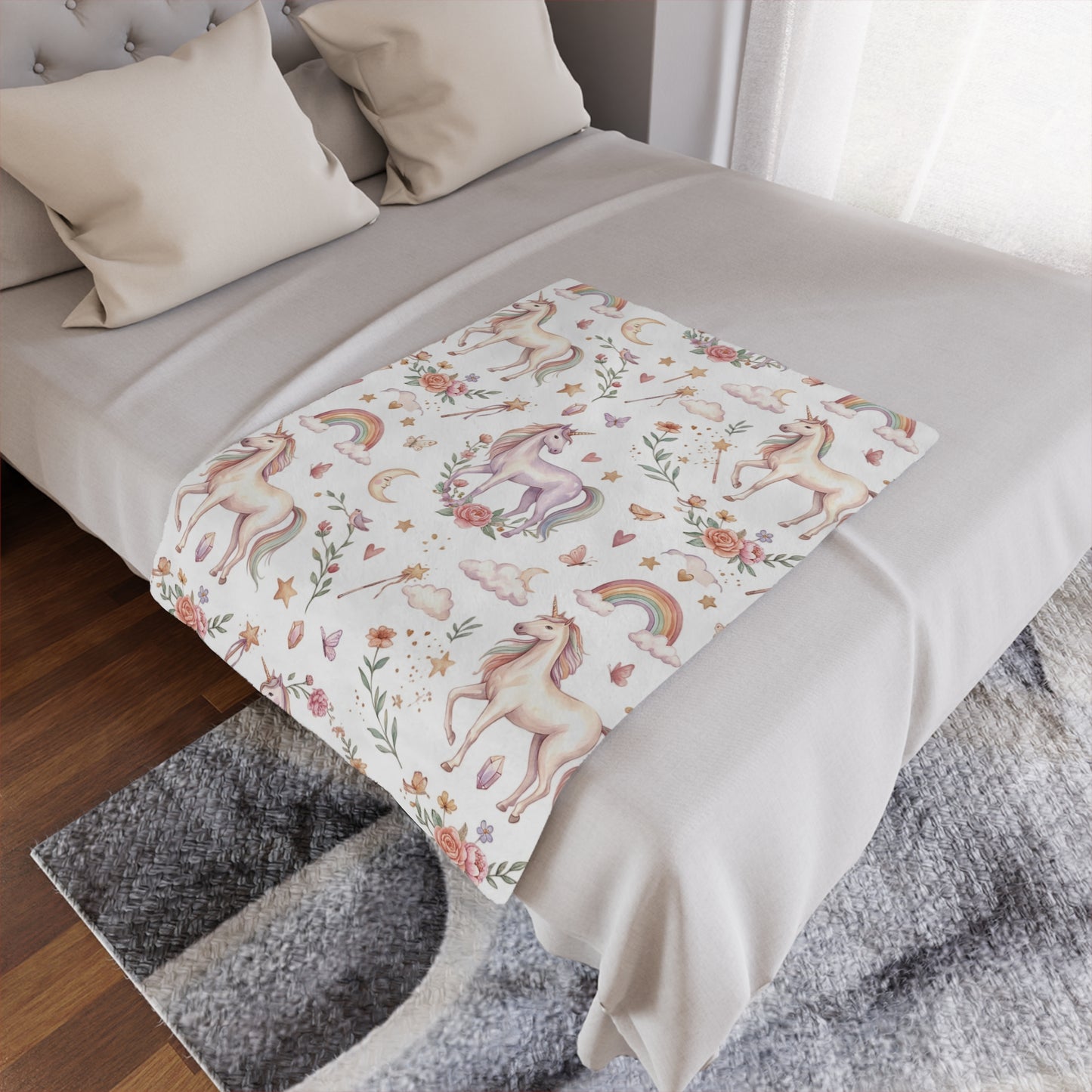 Unicorn Rainbow Minky Blanket – Soft Pastel Fantasy Throw for Kids & Nursery