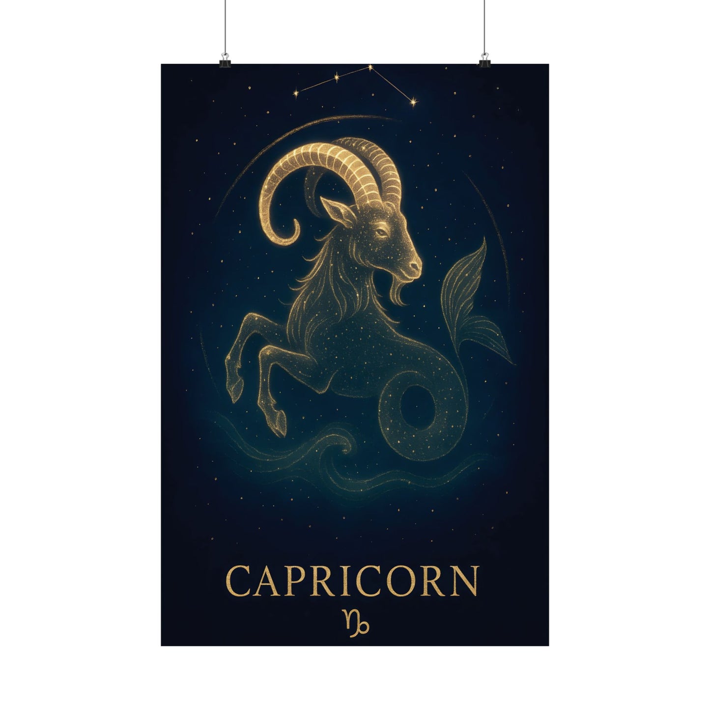Capricorn Zodiac Constellation Matte Poster – Golden Sea-Goat Astrology Wall Art Print (Multiple Sizes)