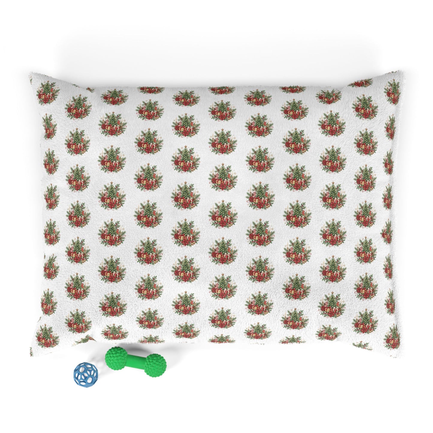 Holiday Floral Pet Bed — Christmas Tree & Poinsettia Print