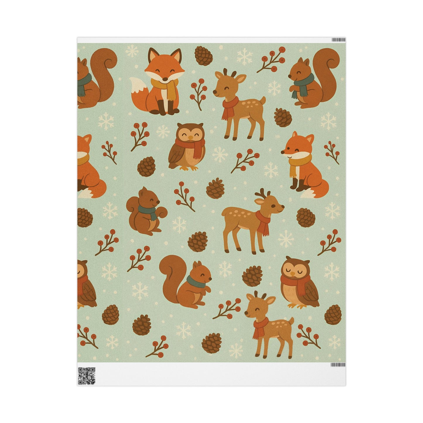 Woodland Winter Friends Wrapping Paper – Fox, Deer, Owl & Squirrel in Cozy Scarves