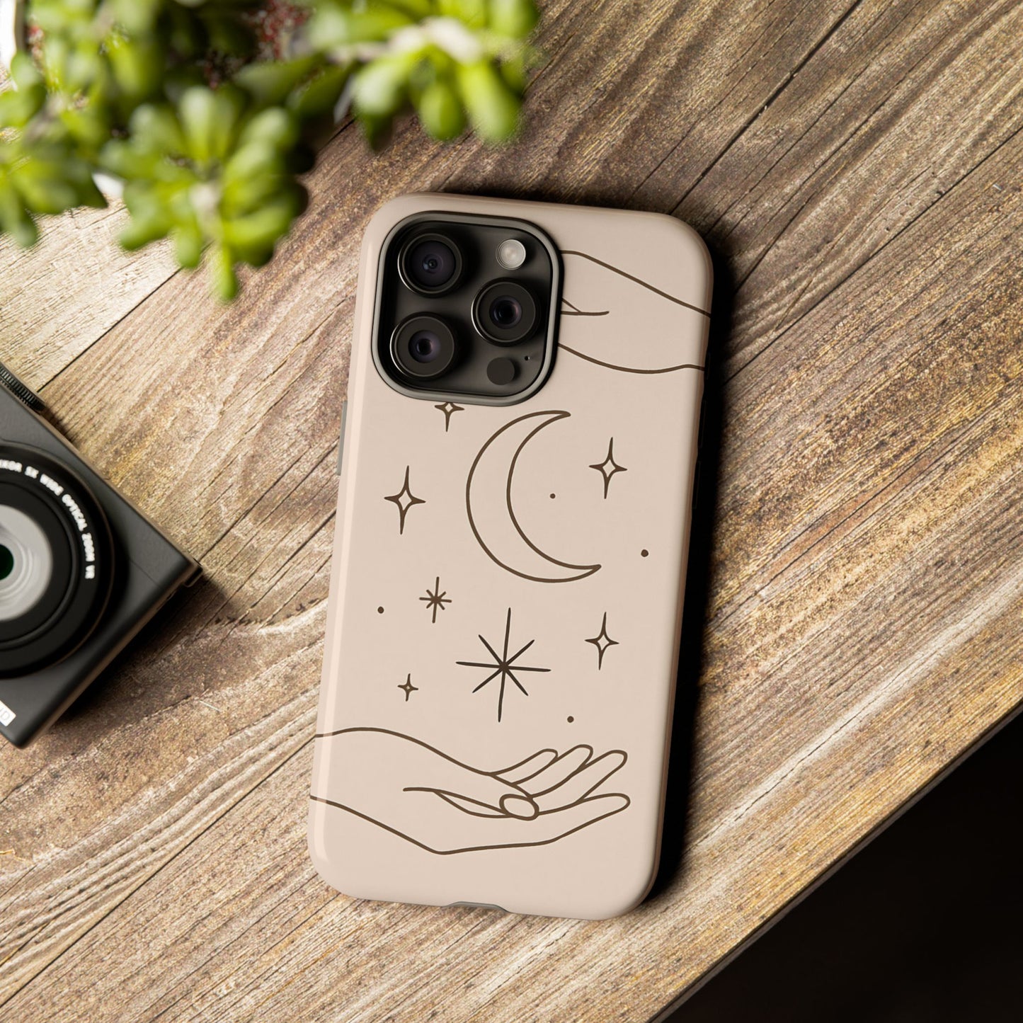 Mystic Minimalist Hands & Moon Phone Case – Celestial Line Art Design