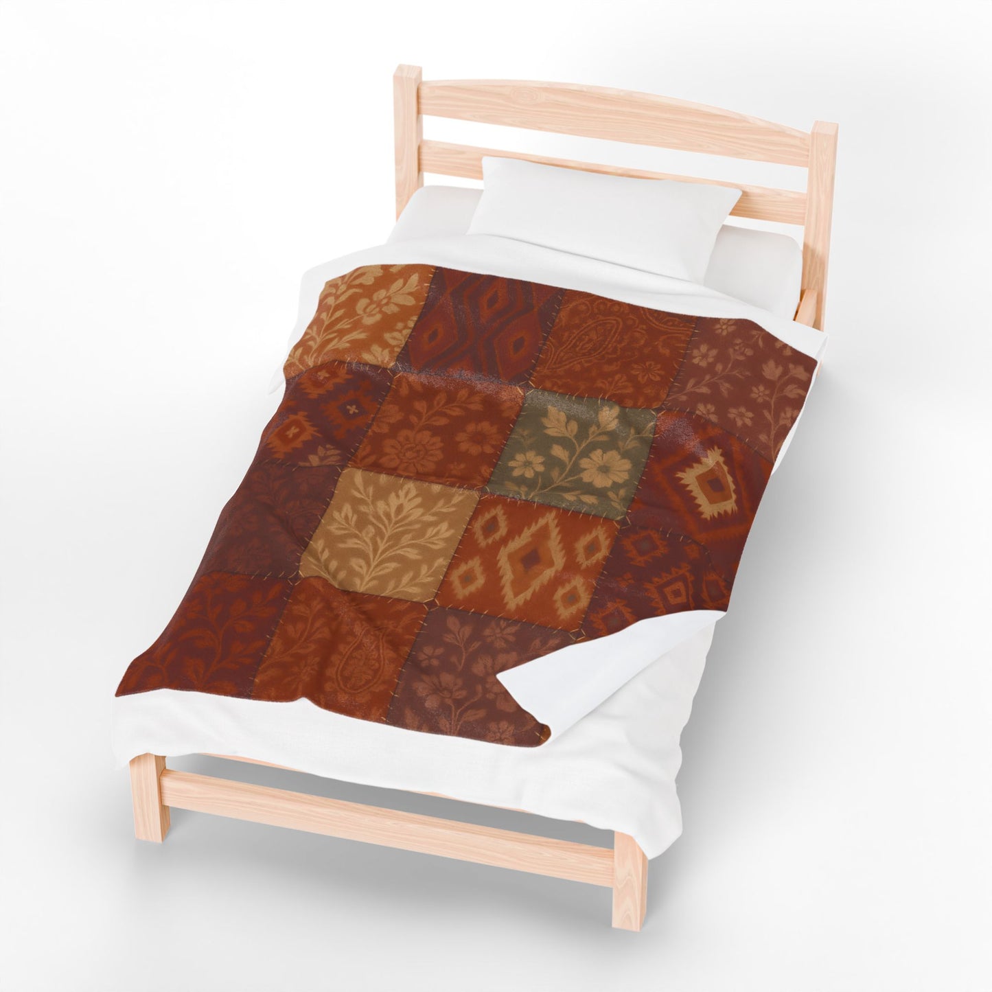 Rustic Patchwork Boho Velveteen Plush Blanket
