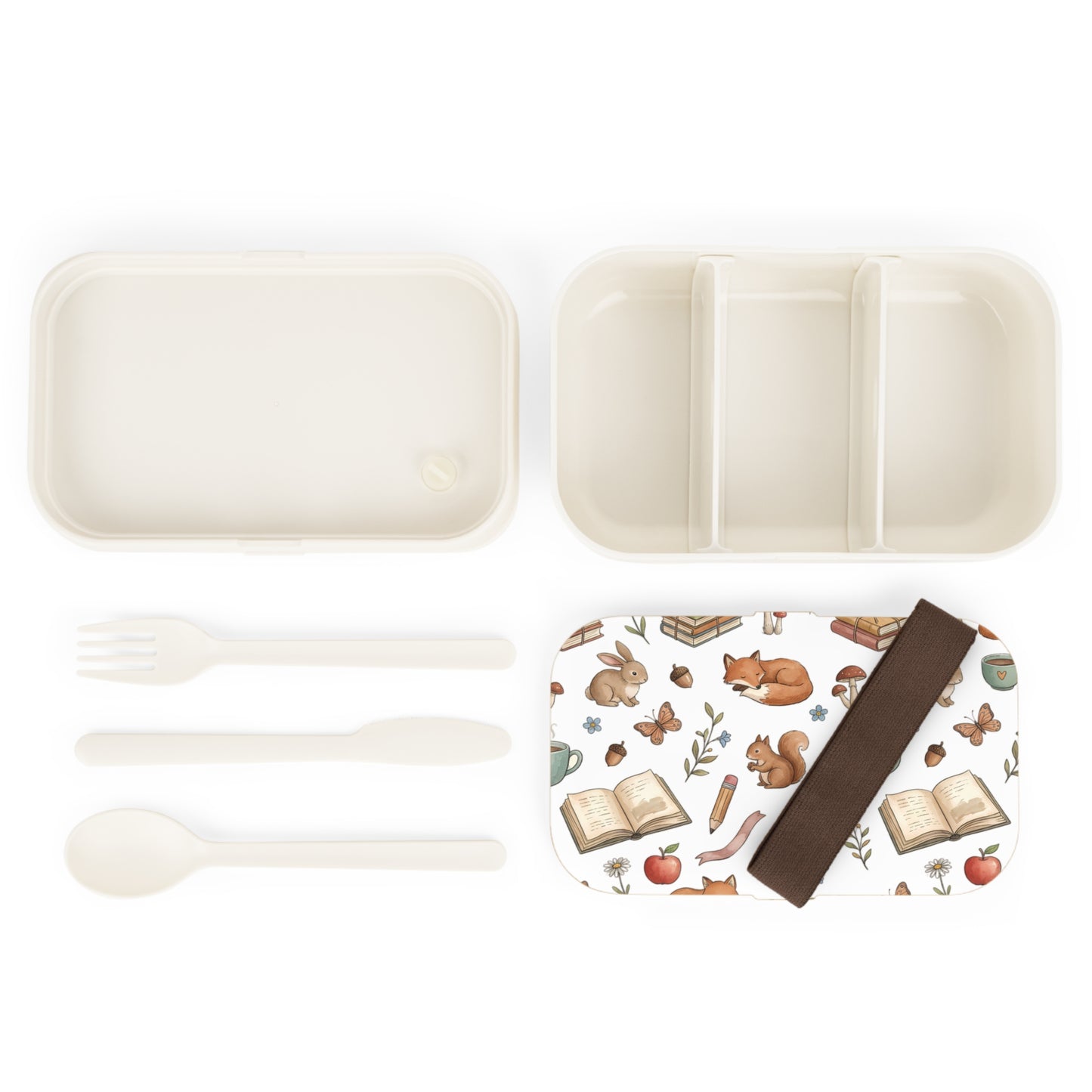 Woodland Reading Bento Lunch Box – Cute Fox, Bunny & Book Pattern