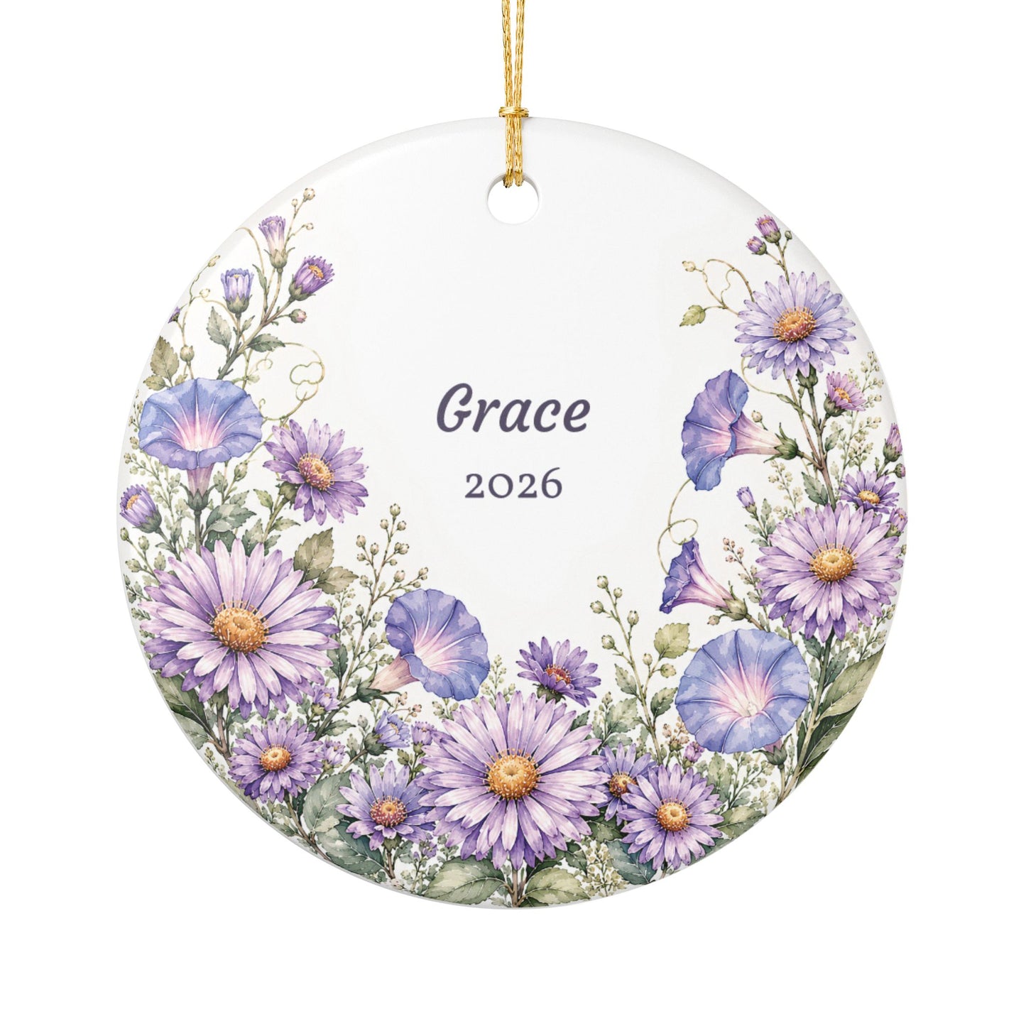 Personalized Ceramic Ornament — Purple Floral “Grace 2026” Keepsake