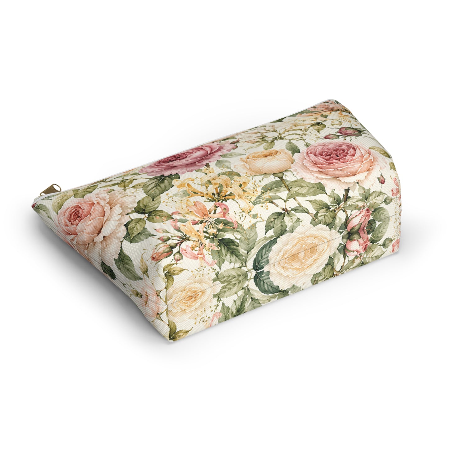 Floral Rose Accessory Pouch — Vintage Garden Makeup Bag