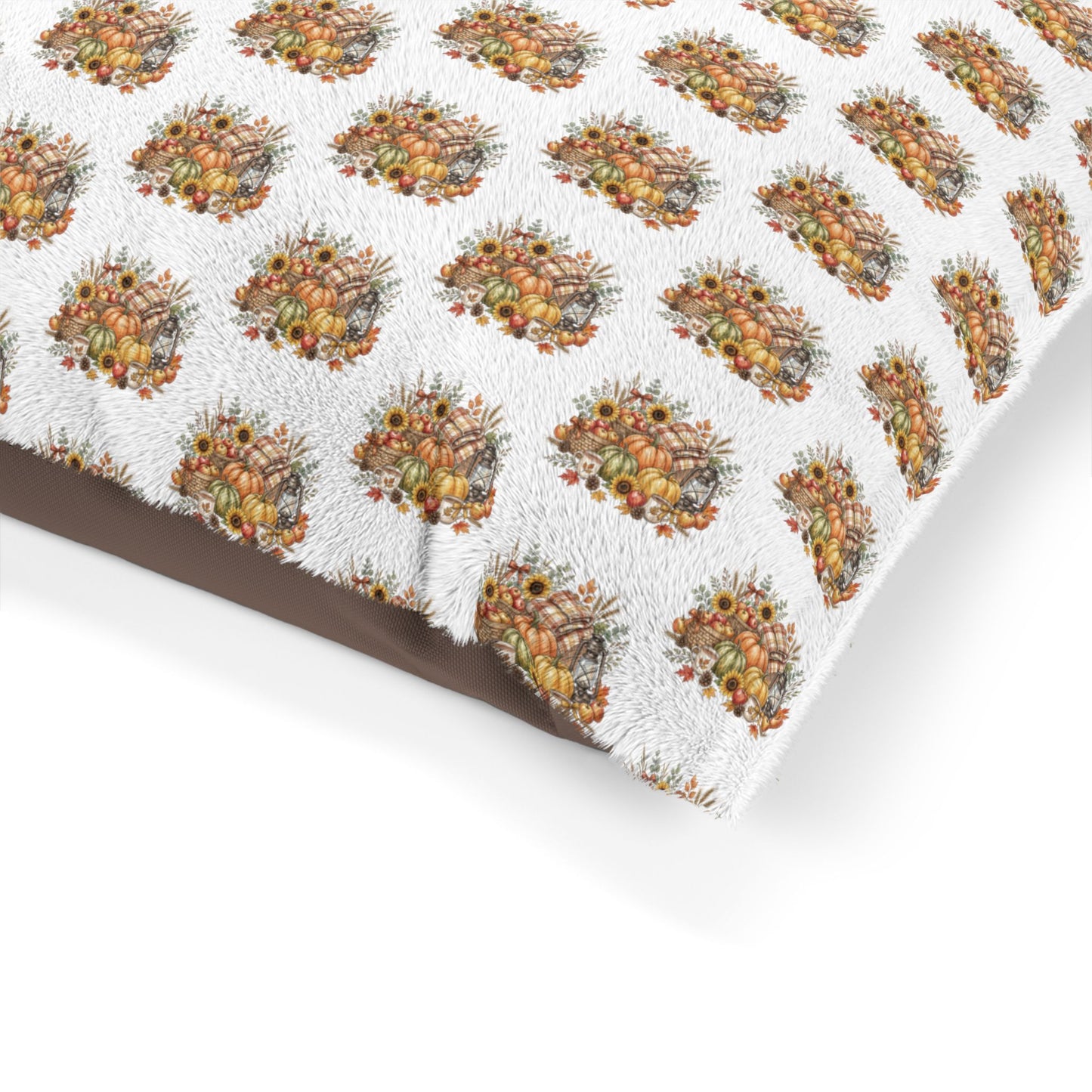 Autumn Harvest Pet Bed — Fall Pumpkin & Sunflower Dog Cushion