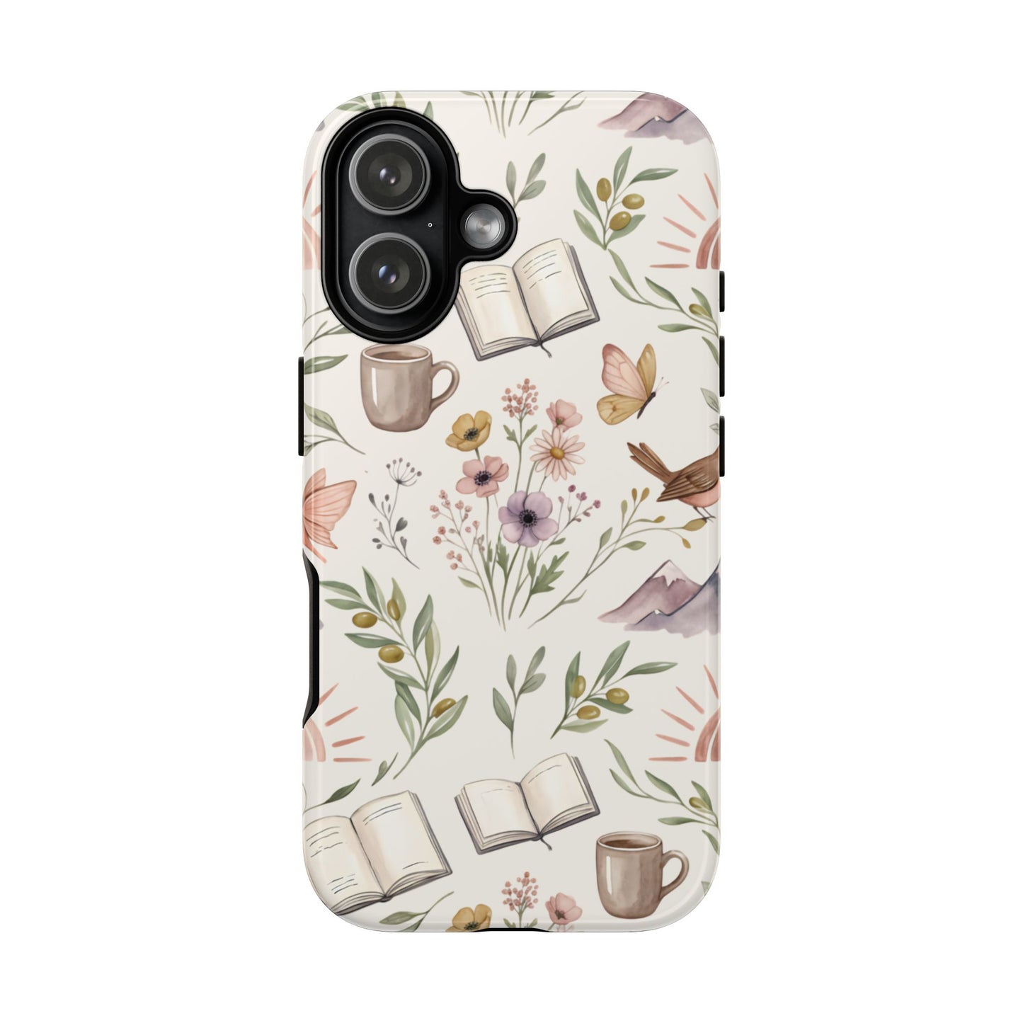Floral Reading Phone Case — Cozy Books & Coffee Pattern Tough Case