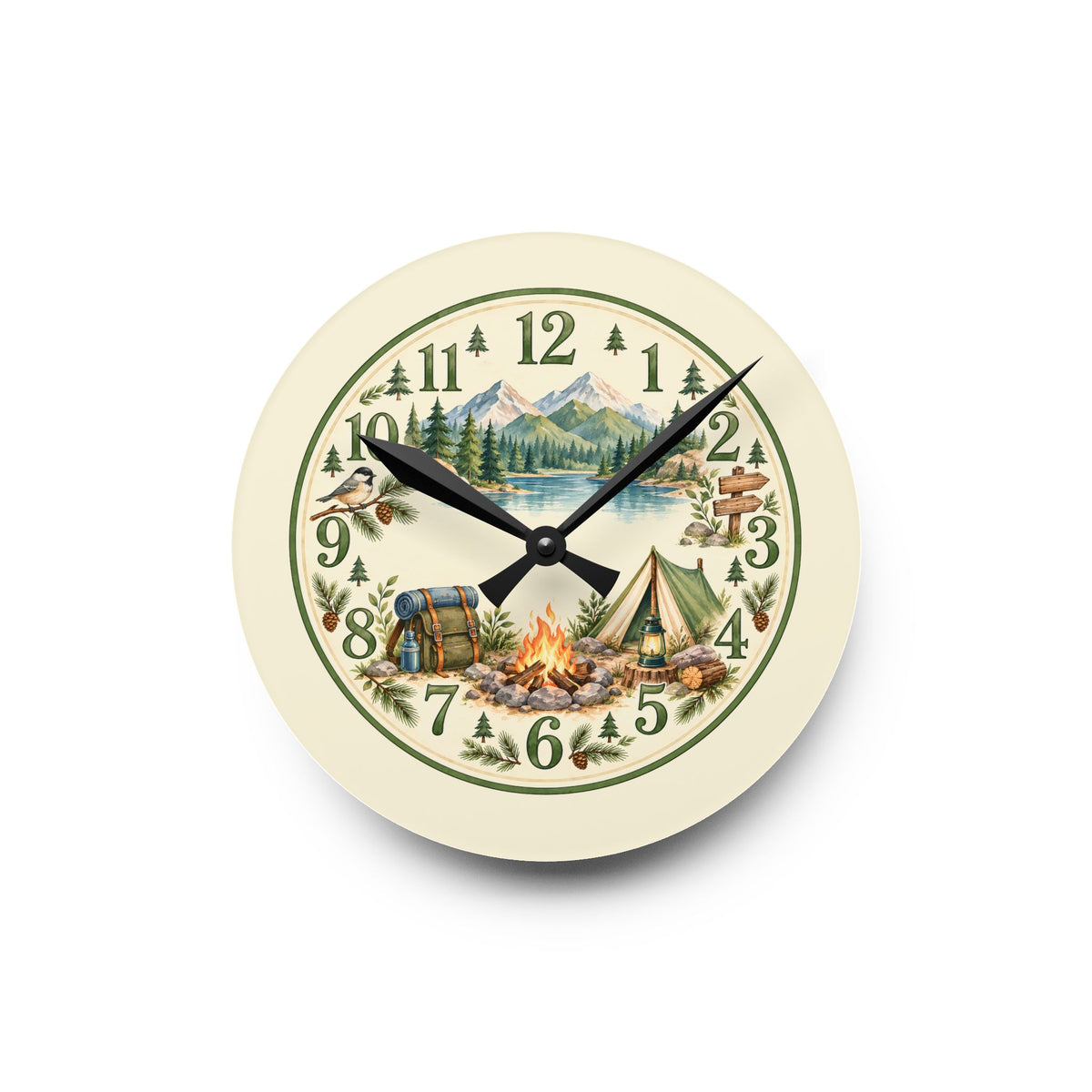 Rustic Camping Scene Acrylic Wall Clock